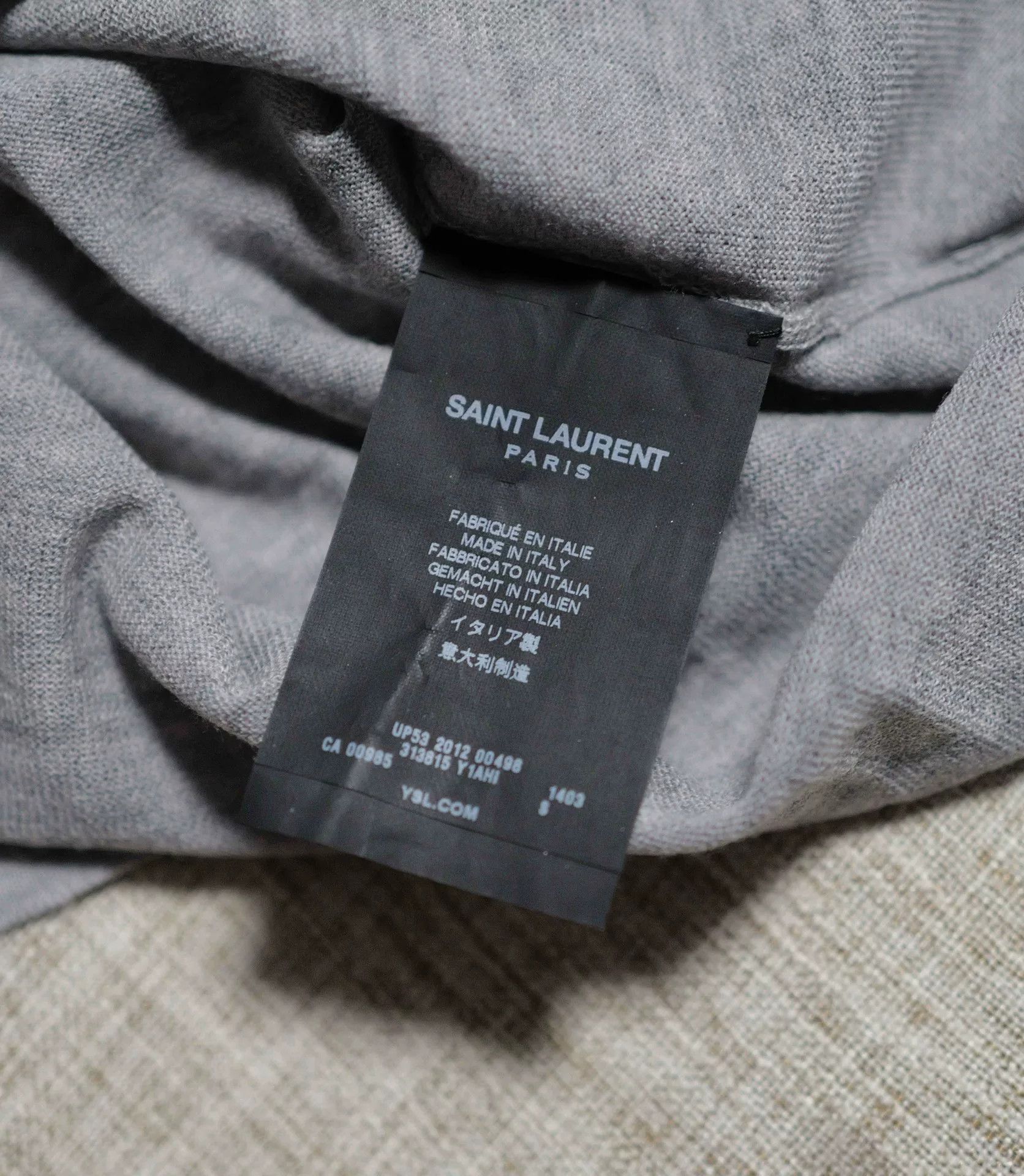 Saint Laurent Paris gray merino wool tee with pocket Size US S / EU 44-46 / 1 - 4 Thumbnail