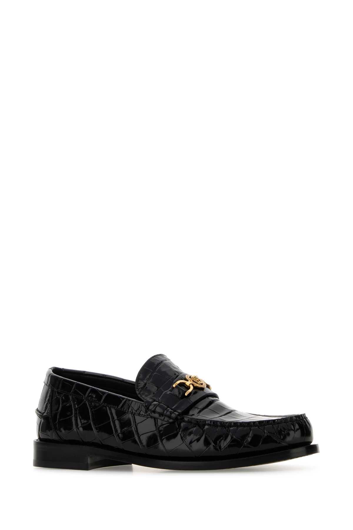 Versace Black Leather Loafers Size US 12 / EU 45 - 2 Thumbnail