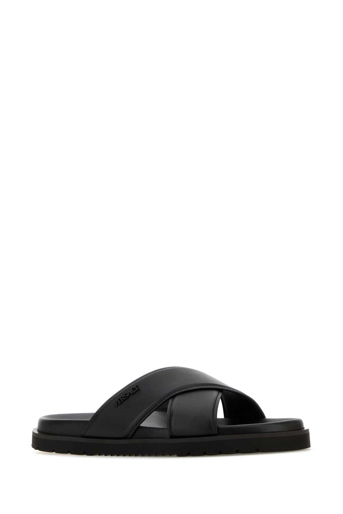 Versace Black Leather Slippers Size US 7 / EU 40 - 2 Thumbnail