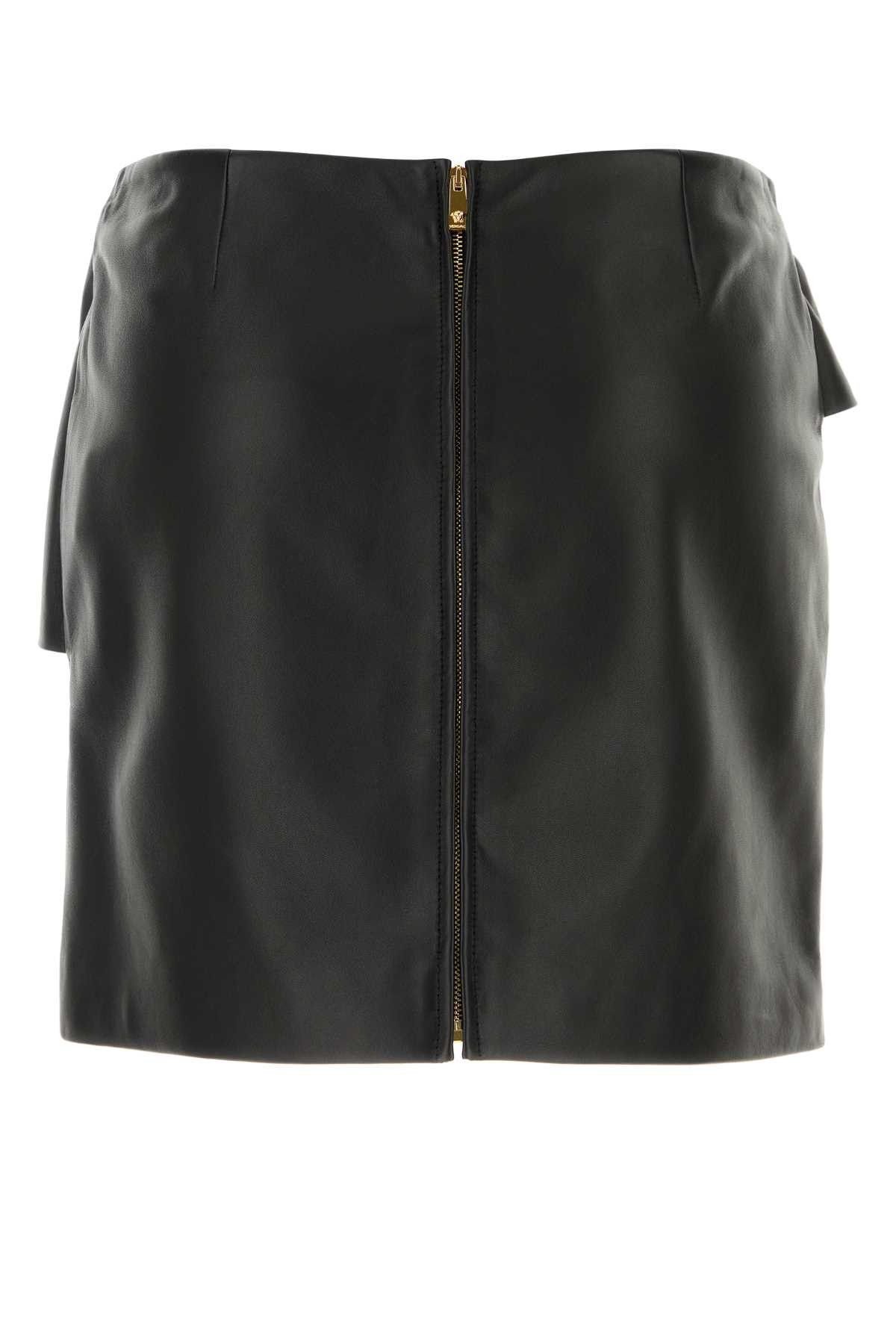 Versace Black Leather Mini Skirt Size 27" / US 4 / IT 40 - 2 Thumbnail