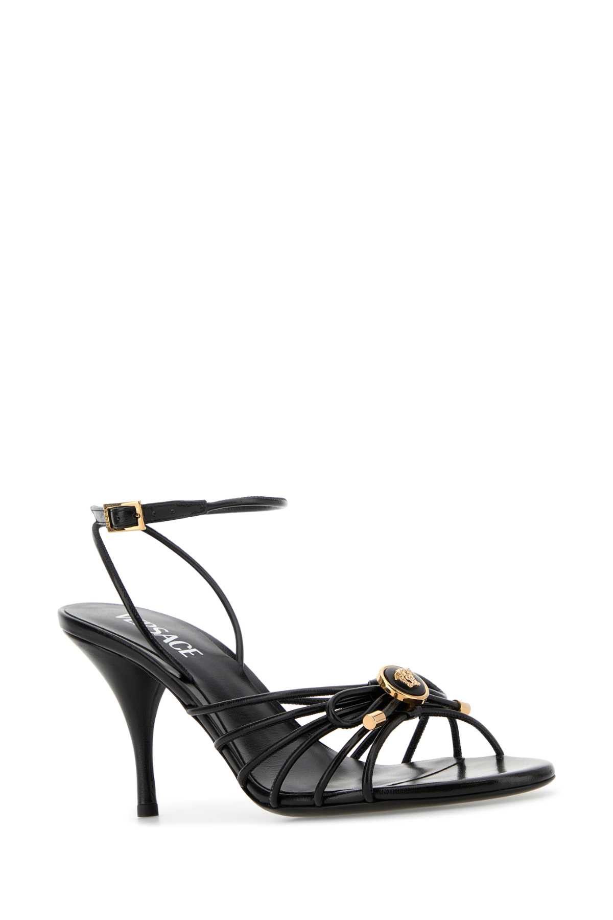 Versace Black Nappa Leather Sandals Size US 7 / IT 37 - 2 Thumbnail