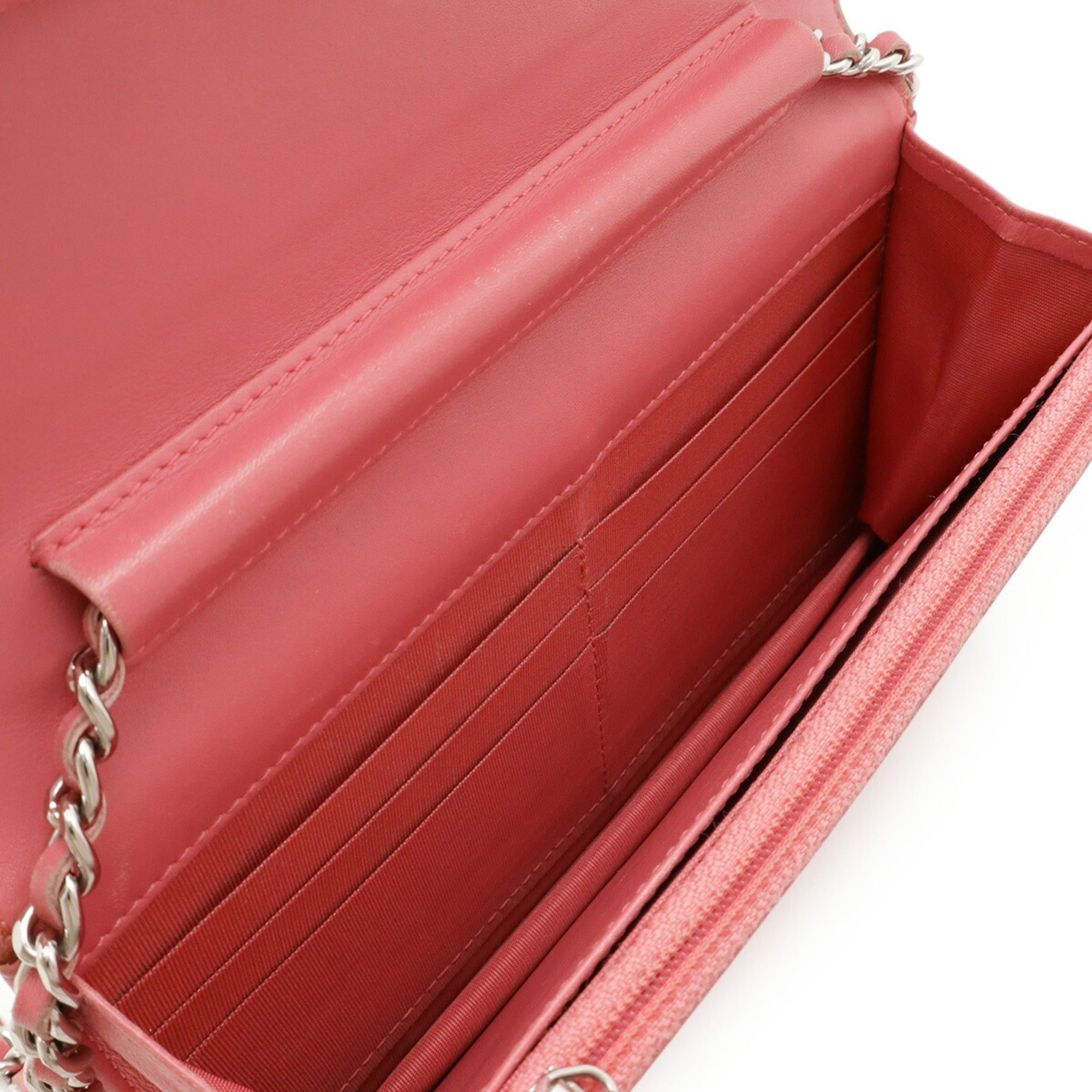Chanel CHANEL Simply CC Matelasse Coco Mark Chain Wallet Shoulder Bag Pochette Leather Pink Red Size ONE SIZE - 7 Thumbnail