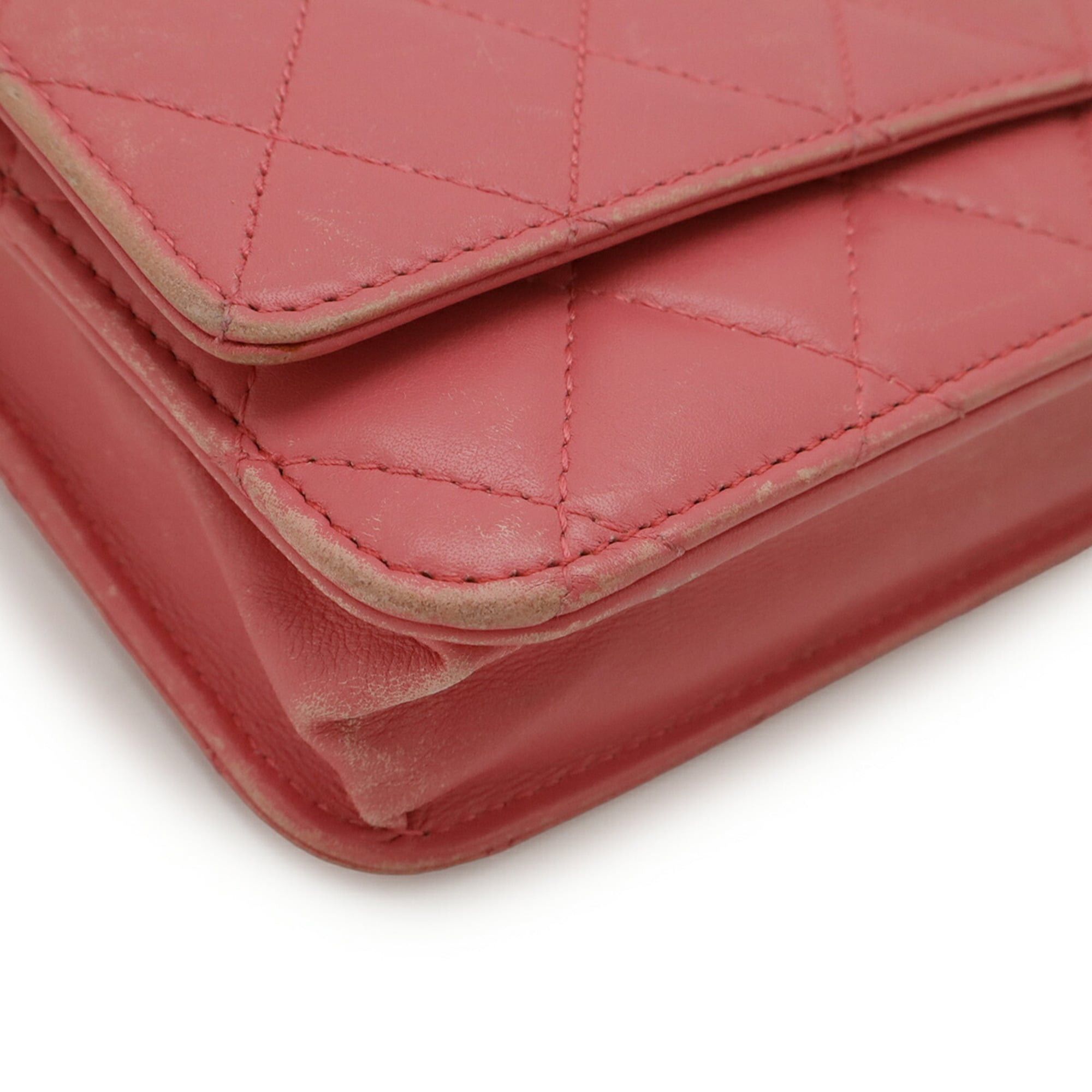Chanel CHANEL Simply CC Matelasse Coco Mark Chain Wallet Shoulder Bag Pochette Leather Pink Red Size ONE SIZE - 4 Thumbnail