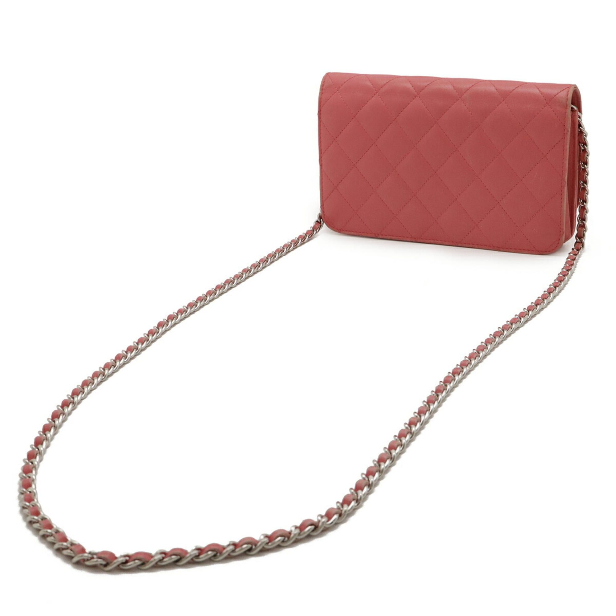 Chanel CHANEL Simply CC Matelasse Coco Mark Chain Wallet Shoulder Bag Pochette Leather Pink Red Size ONE SIZE - 3 Thumbnail