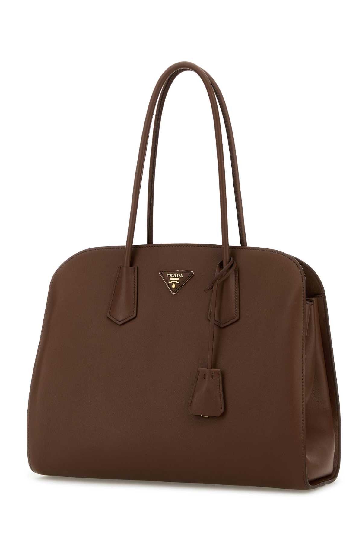 Prada Chocolate Leather Shopping Bag Size ONE SIZE - 2 Thumbnail