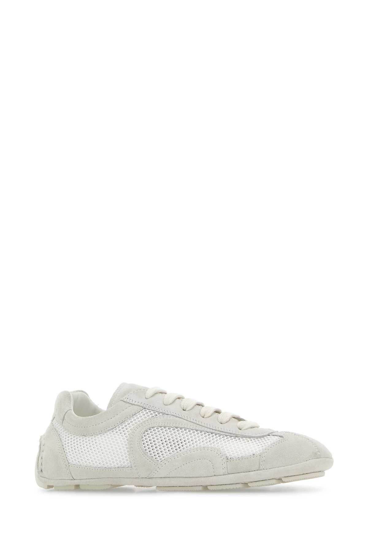 Prada White Suede And Mesh Montecarlo Sneakers Size US 7.5 / IT 37.5 - 2 Thumbnail