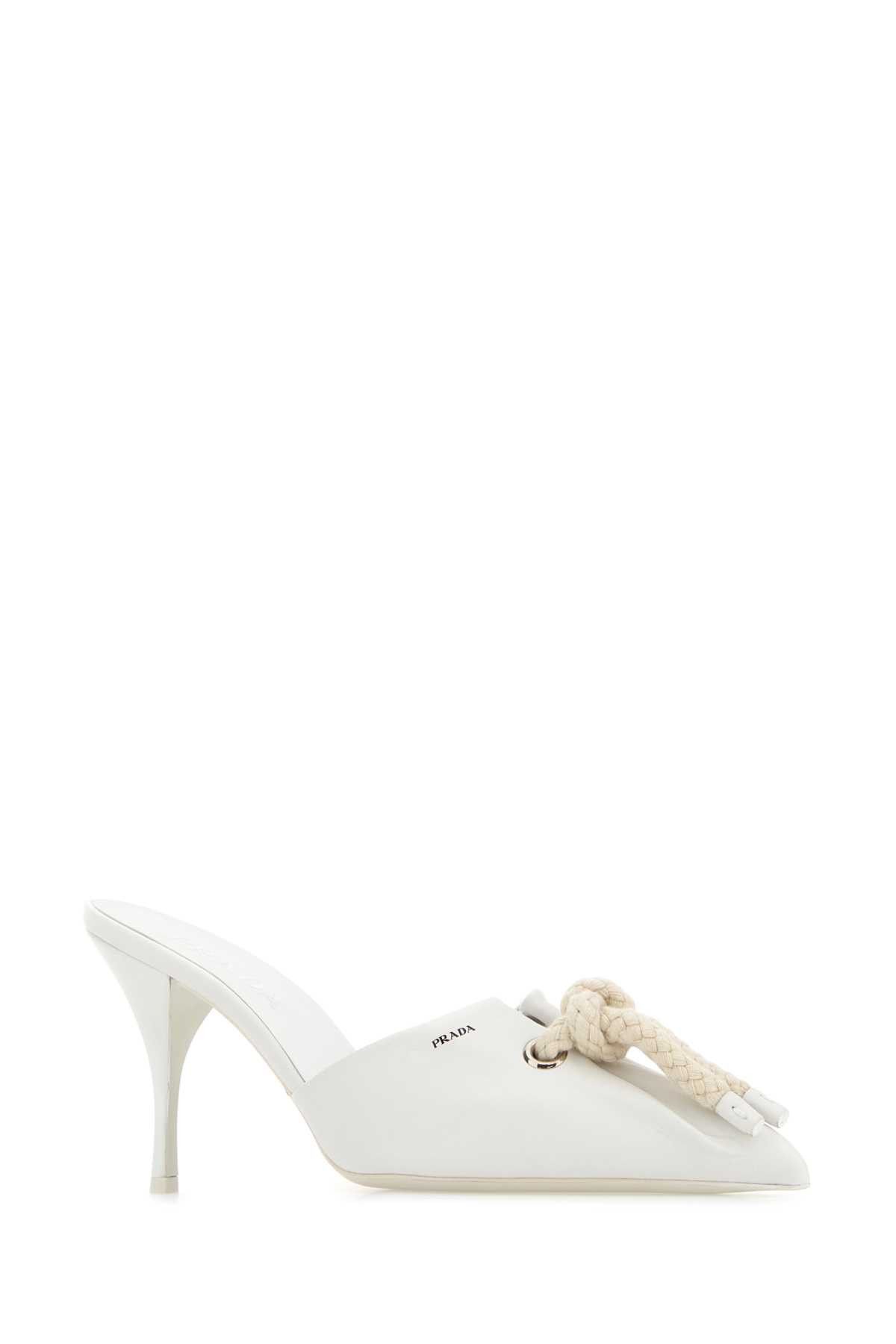 Prada White Nappa Leather Mules Size US 10 / IT 40 - 2 Thumbnail