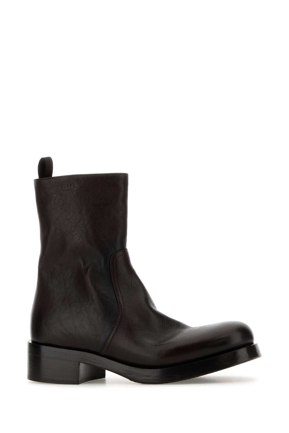 Prada Dark Brown Leather Ankle Boots Size US 7 / IT 37 - 2 Thumbnail