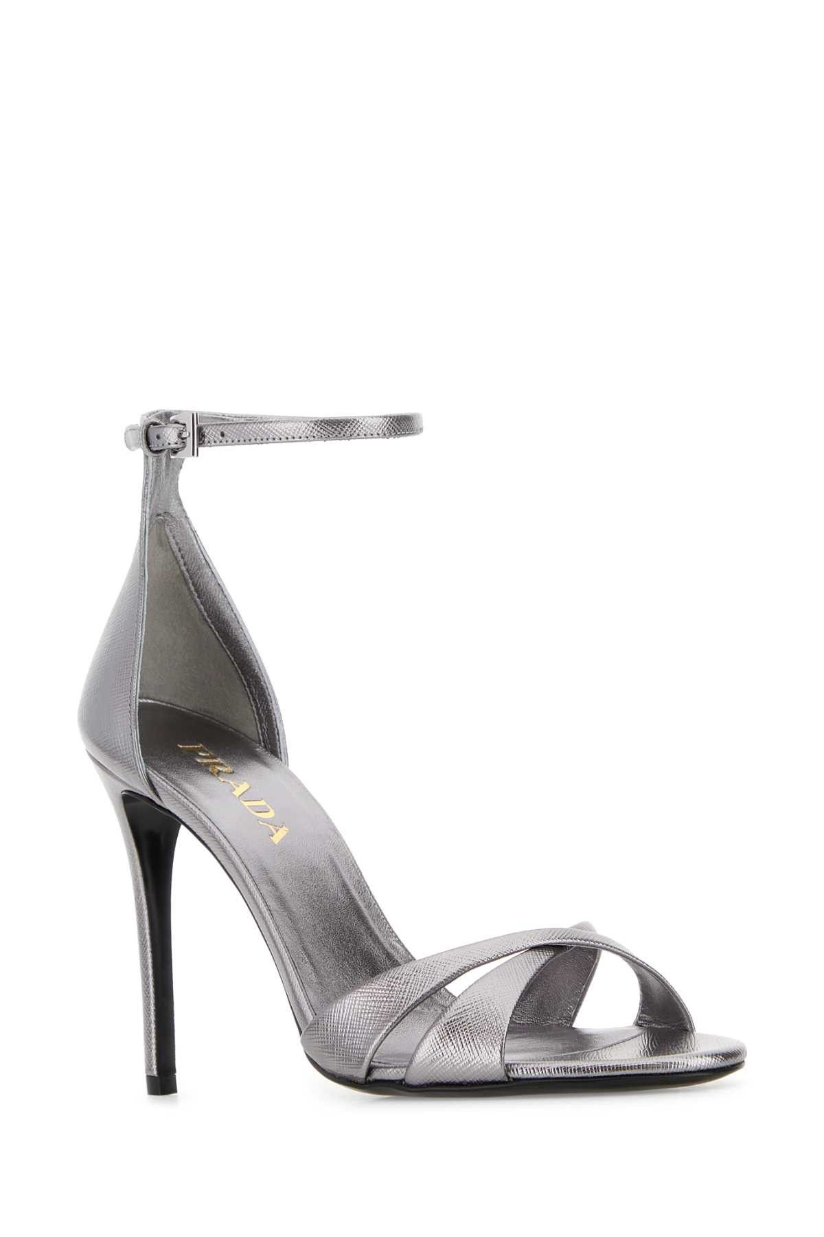 Prada Silver Leather Sandals Size US 7.5 / IT 37.5 - 2 Thumbnail