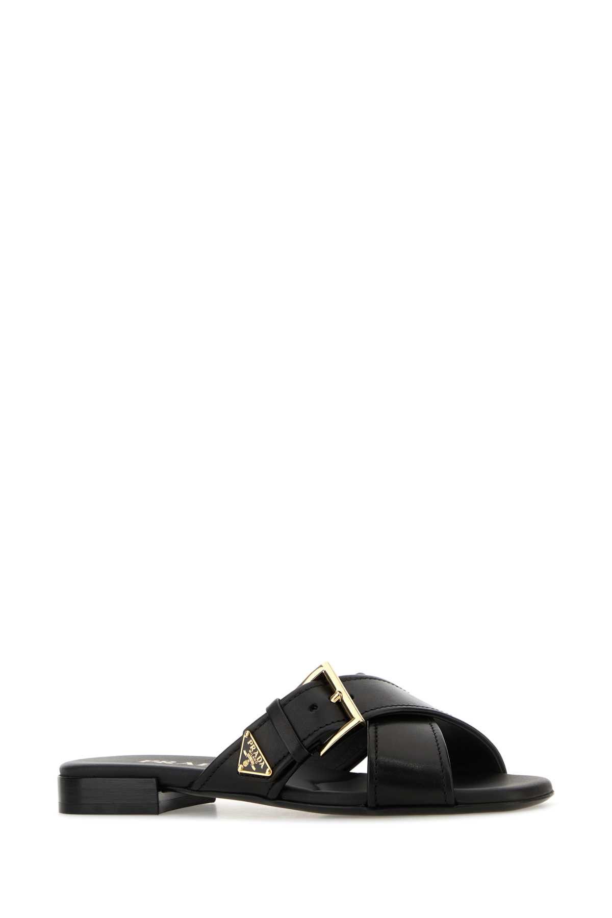 Prada Black Leather Slippers Size US 8 / IT 38 - 2 Thumbnail