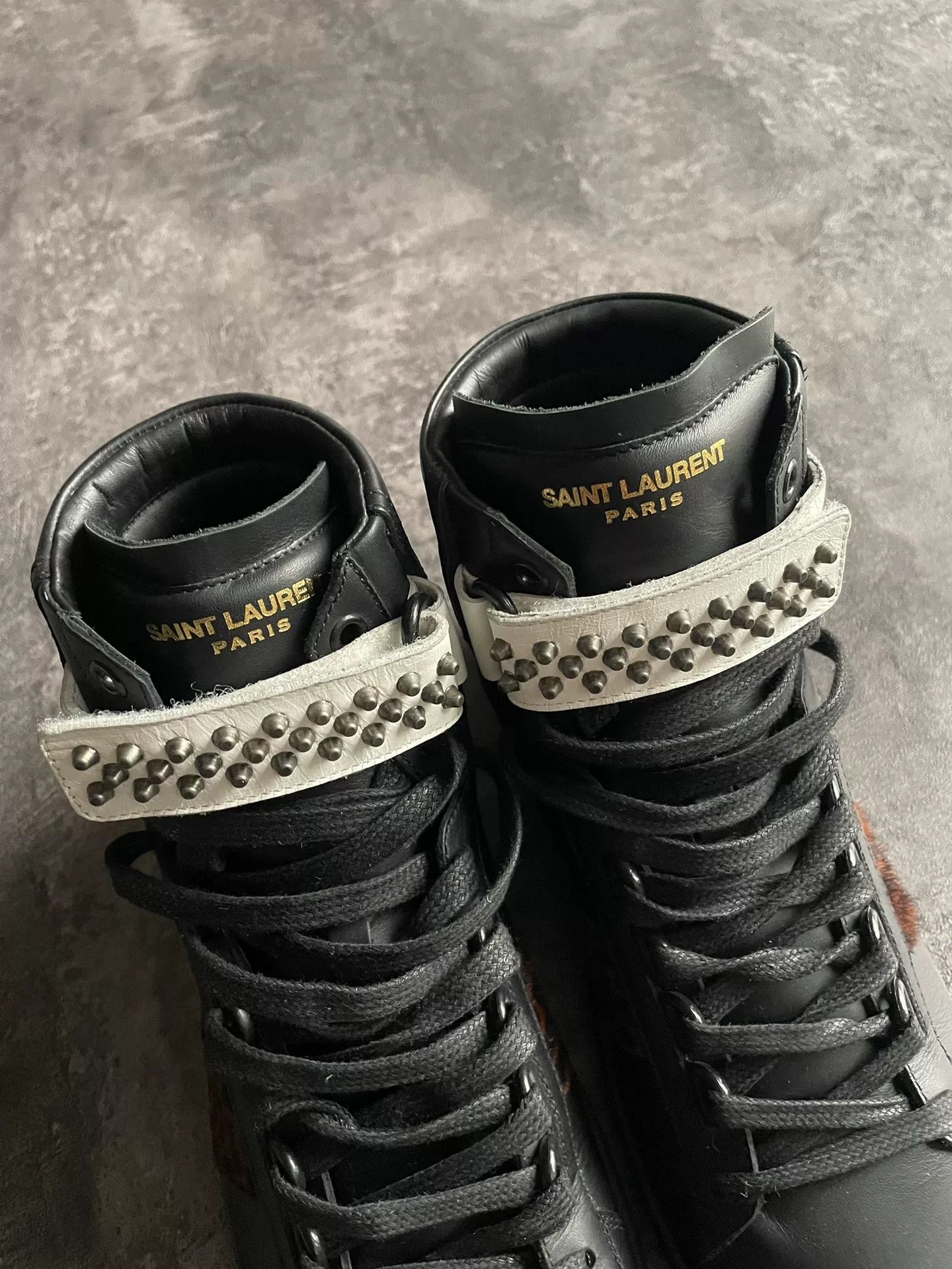 Saint Laurent Paris Saint Laurent Black and Leopard High-Top Sneakers Size US 8.5 / EU 41-42 - 8 Thumbnail