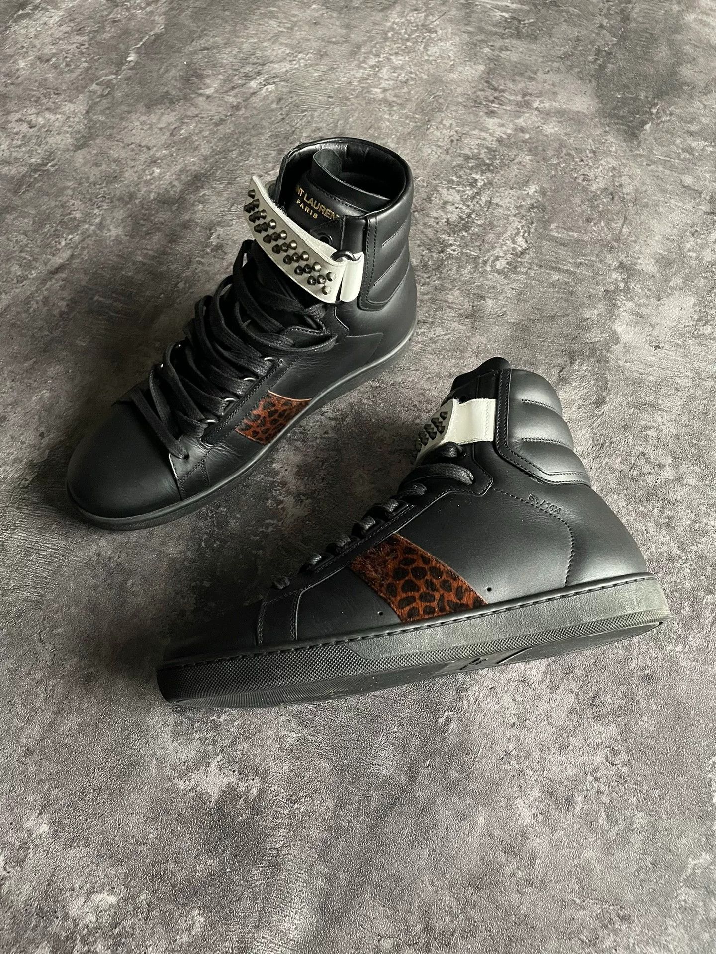 Saint Laurent Paris Saint Laurent Black and Leopard High-Top Sneakers Size US 8.5 / EU 41-42 - 3 Thumbnail