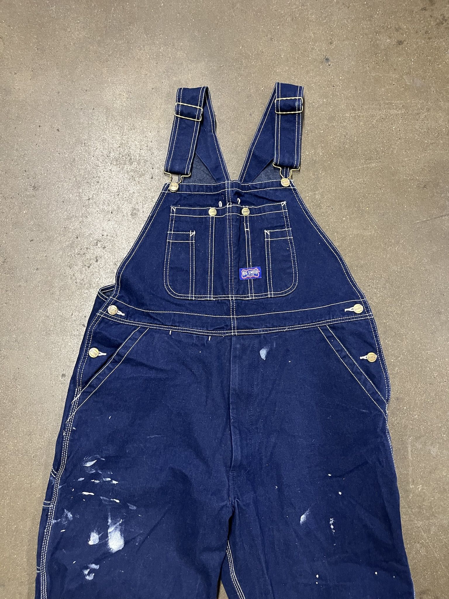 Vintage Vintage 1980s Big Smith Contrast Stitch Paint Distreseed OVeralls Size 36 Size US 37 - 2 Thumbnail