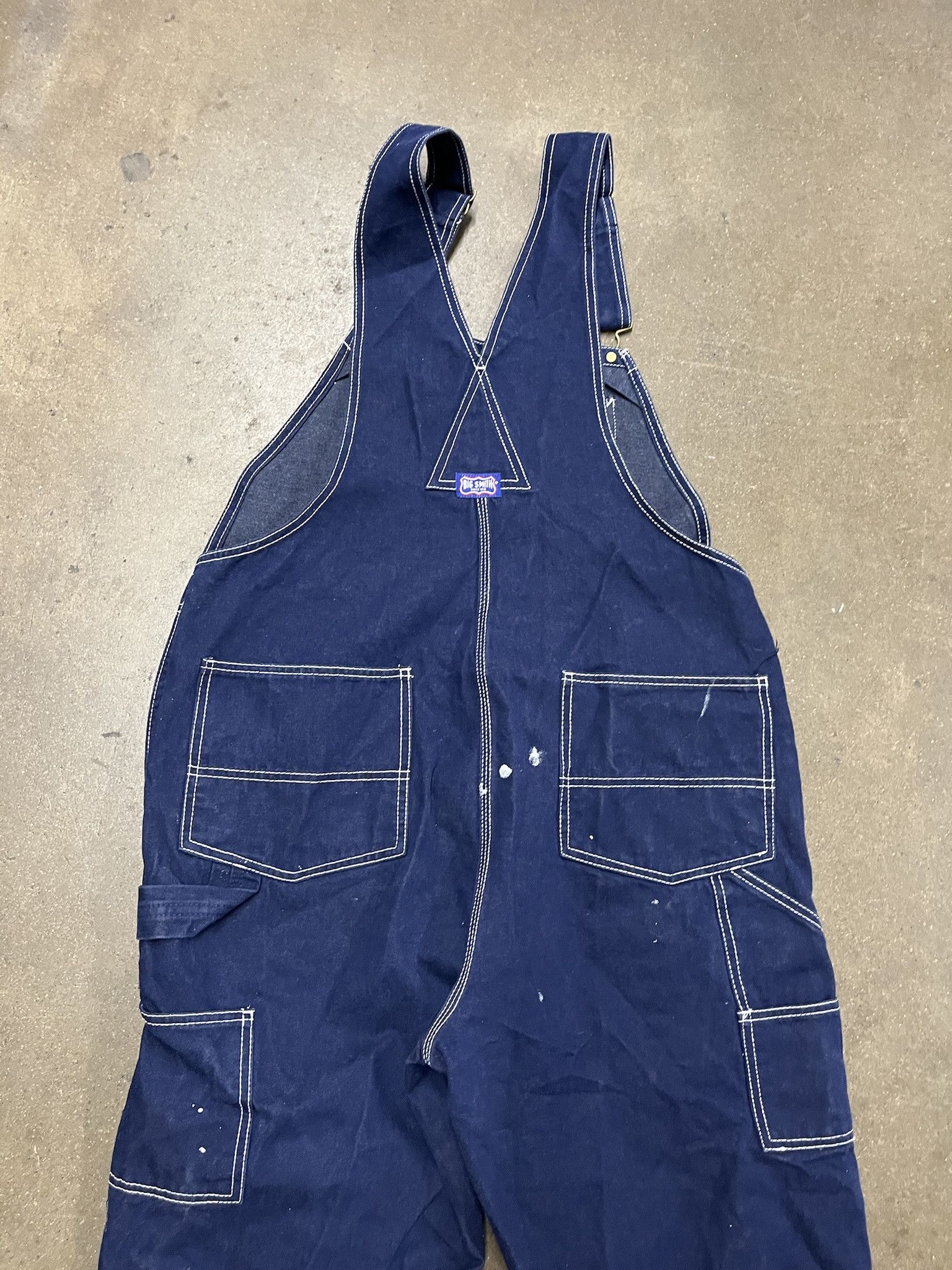 Vintage Vintage 1980s Big Smith Contrast Stitch Paint Distreseed OVeralls Size 36 Size US 37 - 6 Thumbnail