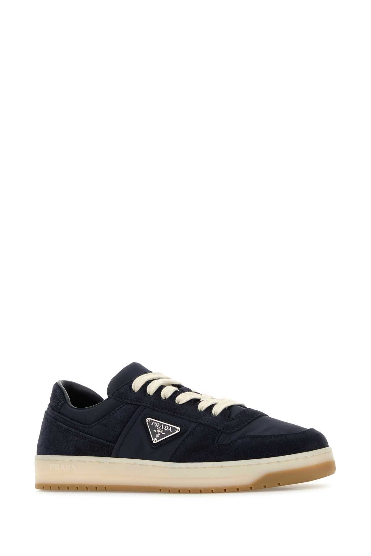 Prada Navy Blue Canvas And Suede Downtown Sneakers Size US 8.5 / EU 41-42 - 2 Thumbnail