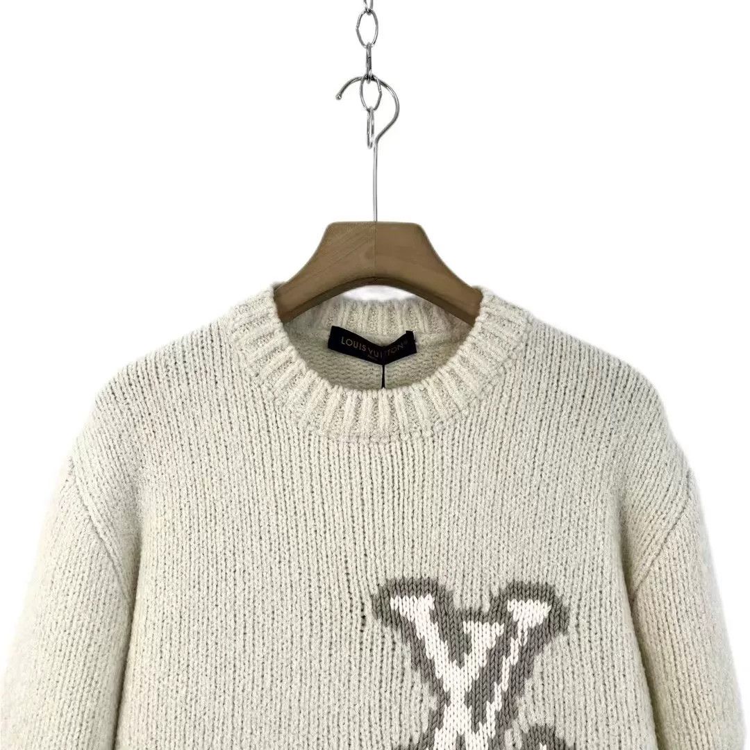 Louis Vuitton beige logo wool long sleeve sweater Size L / US 10 / IT 46 - 3 Thumbnail