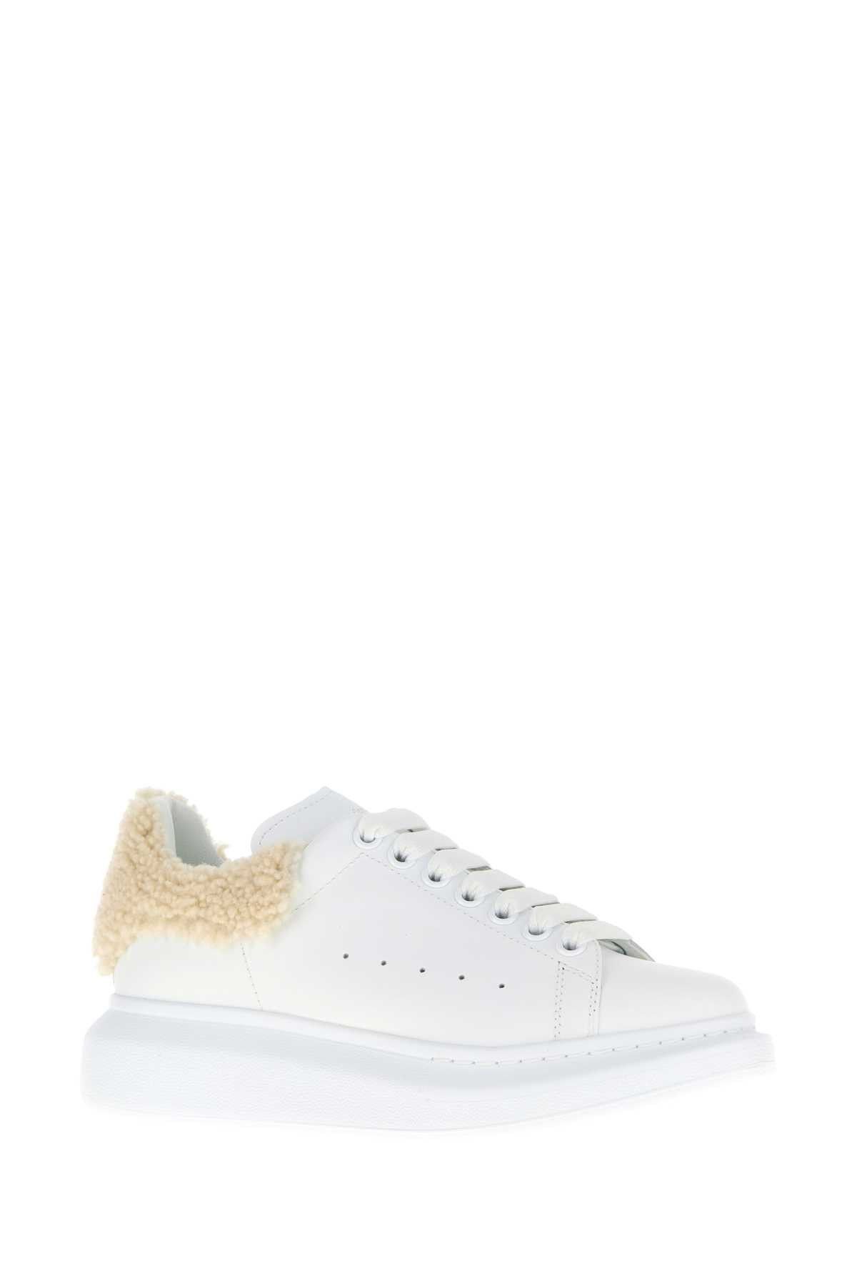 Alexander McQueen White Leather Sneakers With Beige Shearling Heel Size US 9 / IT 39 - 2 Thumbnail