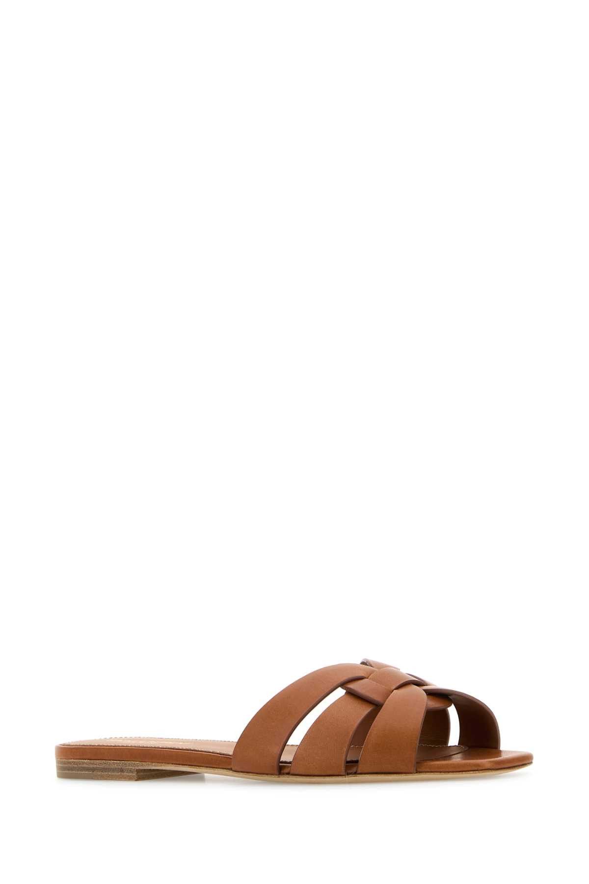 Saint Laurent Paris Caramel Leather Tribute Slippers Size US 5 / IT 35 - 2 Thumbnail