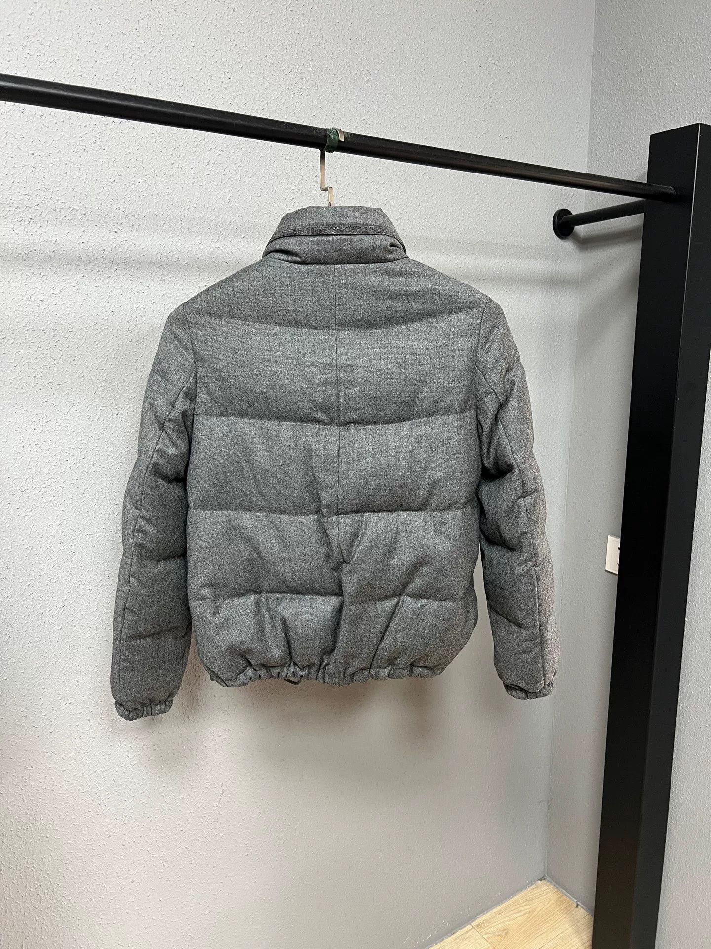 Brunello Cucinelli gray wool down jacket with diagonal zipper Size S / US 4 / IT 40 - 2 Thumbnail