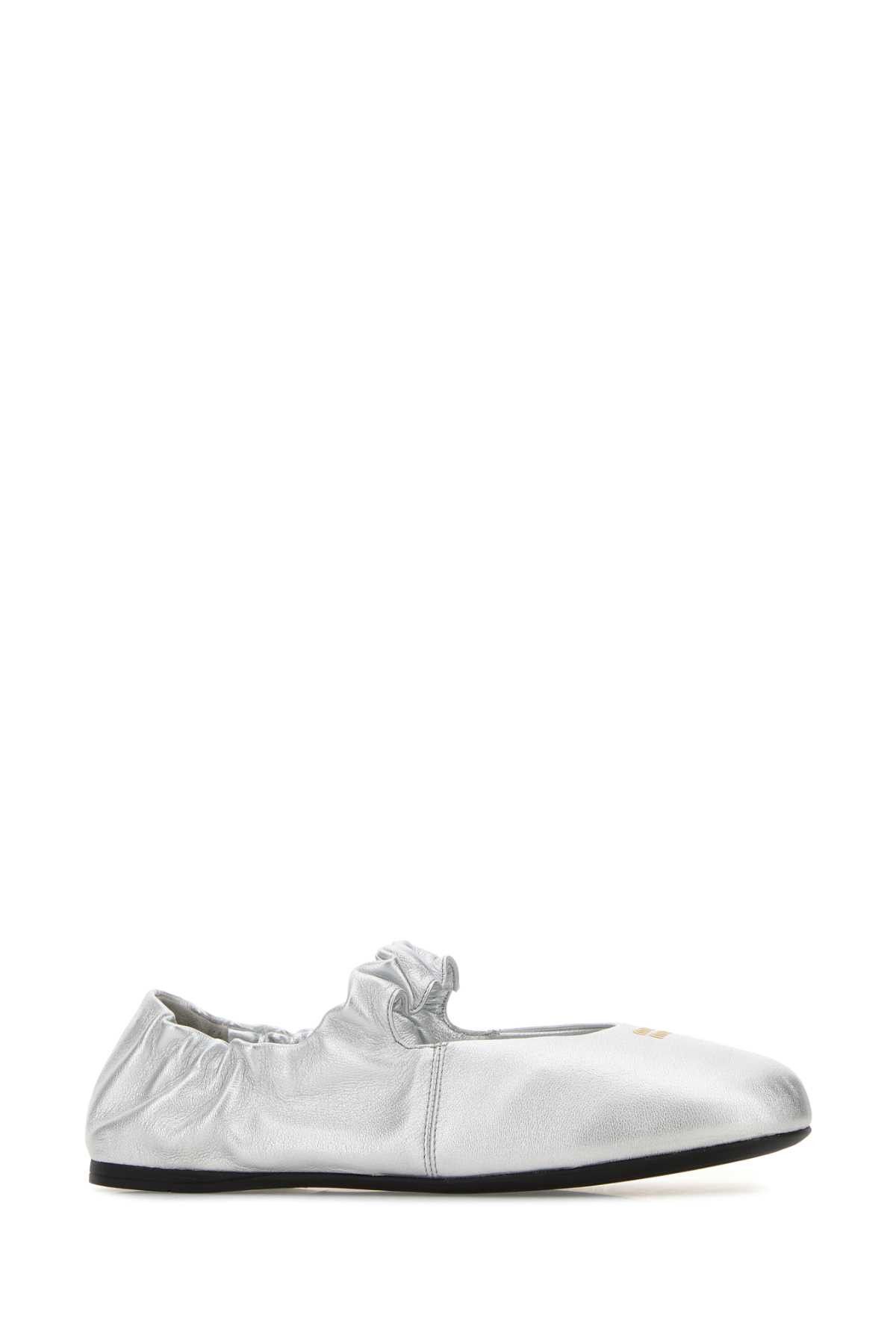 Miu Miu Silver Leather Ballerinas Size US 6.5 / IT 36.5 - 2 Thumbnail
