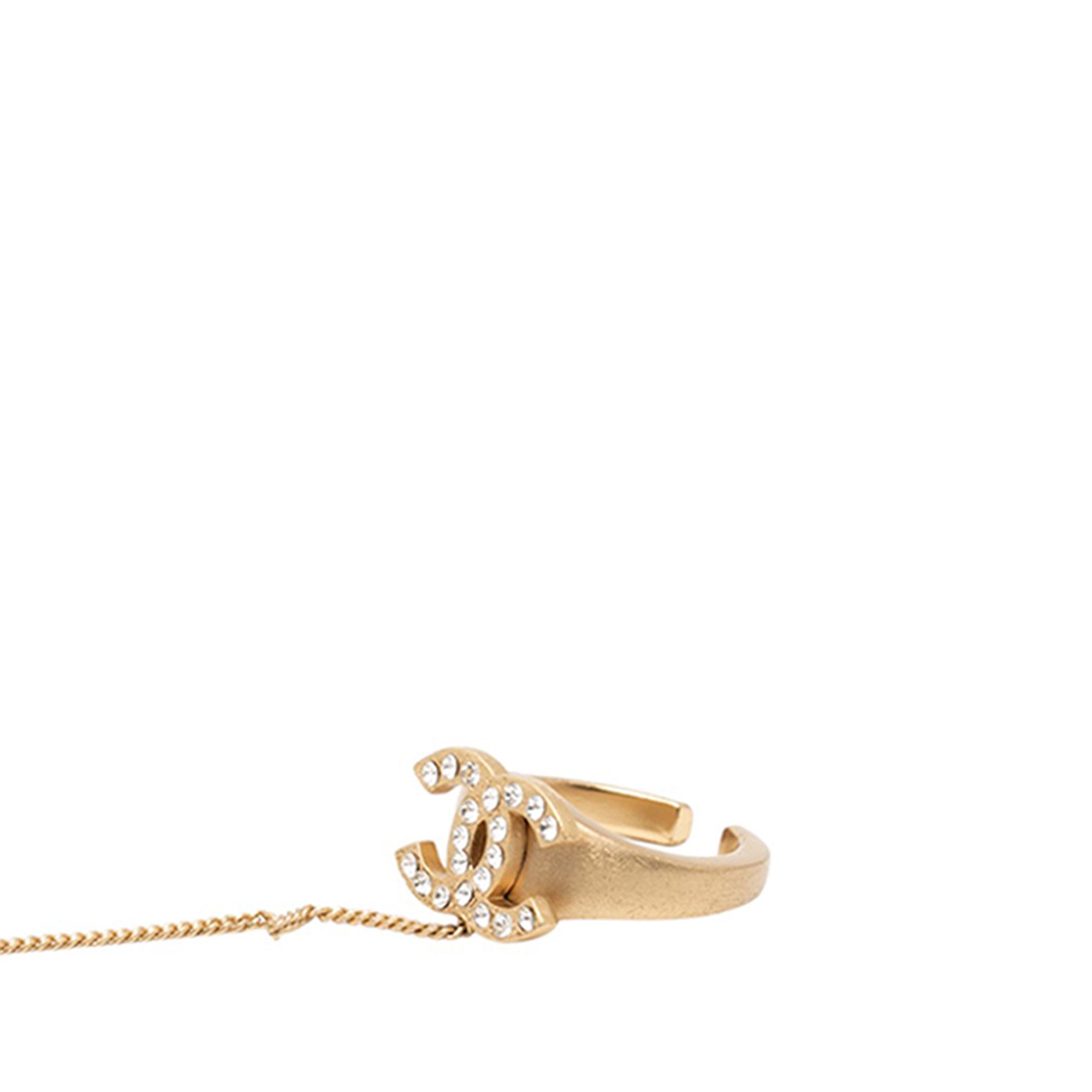 Chanel Chanel CC Gold Plated Rhinestone Logo Cuff Bracelet and Ring Set Size ONE SIZE - 6 Thumbnail