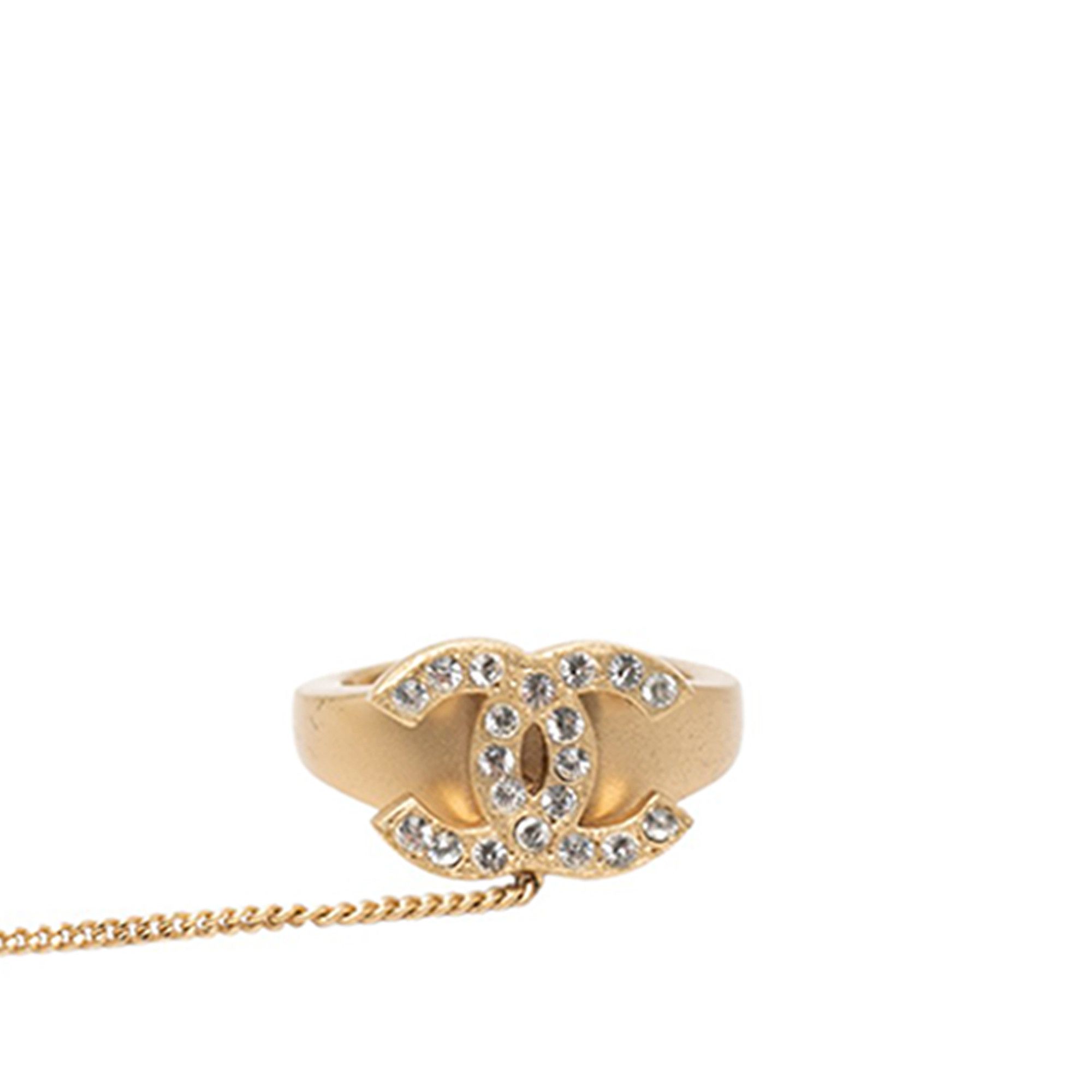 Chanel Chanel CC Gold Plated Rhinestone Logo Cuff Bracelet and Ring Set Size ONE SIZE - 5 Thumbnail