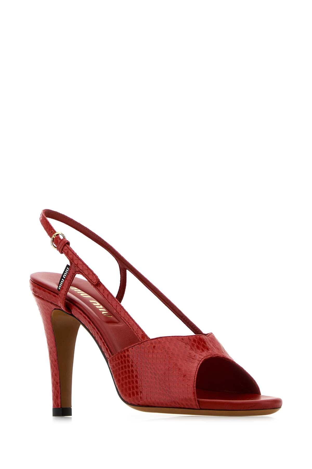 Miu Miu Red Leather Sandals Size US 7.5 / IT 37.5 - 2 Thumbnail