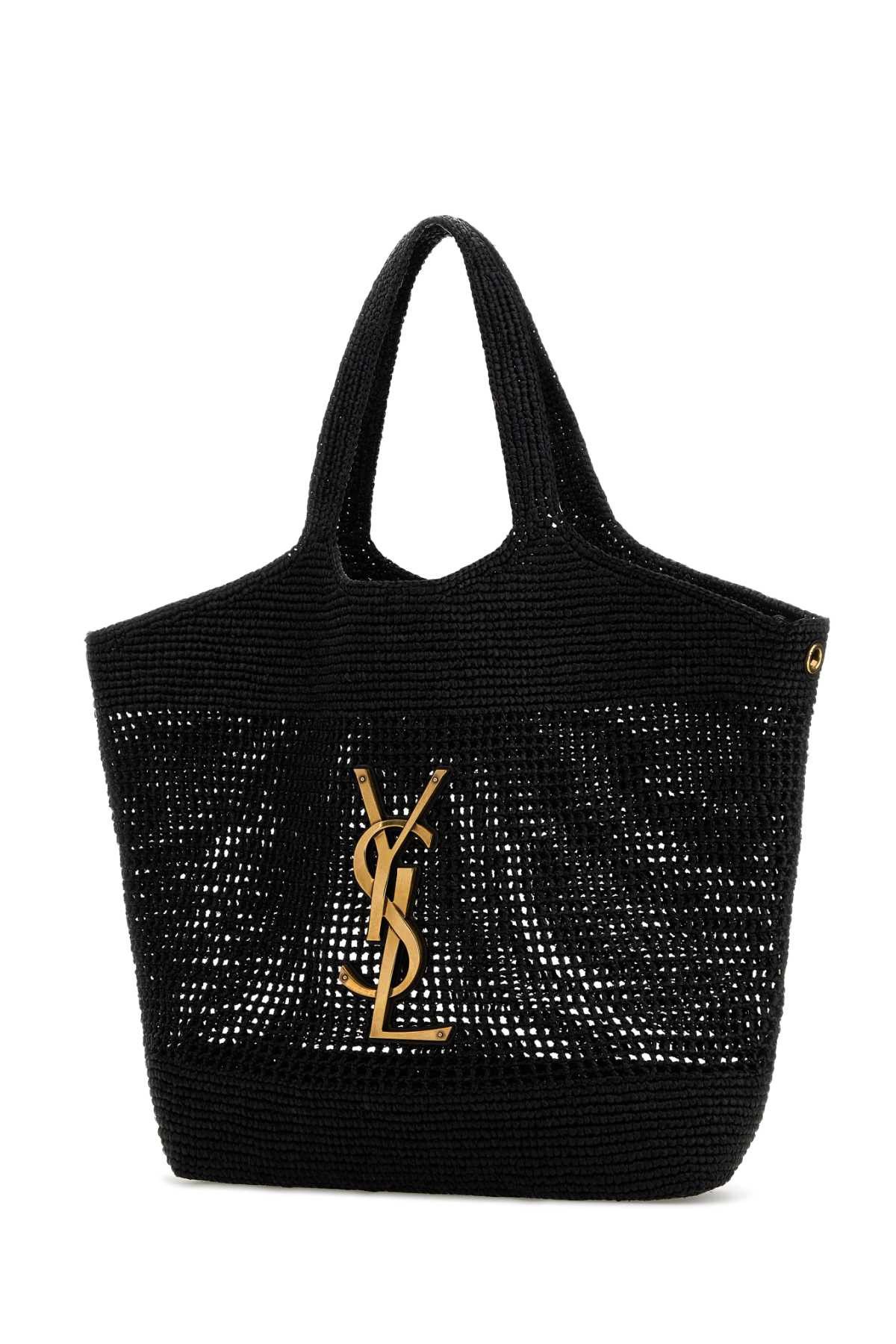 Saint Laurent Paris Black Raffia Icare Shopping Bag Size ONE SIZE - 2 Thumbnail
