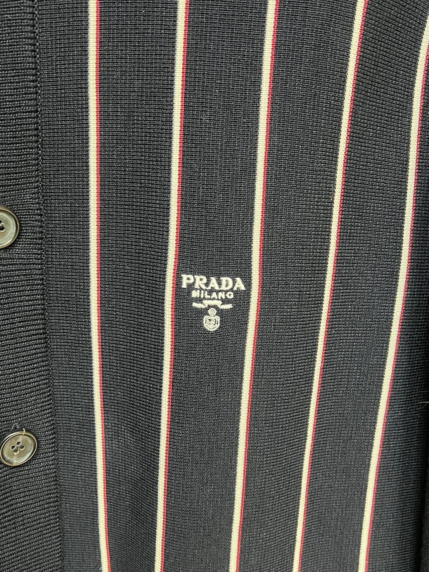 Prada navy striped knit cardigan by Prada Size US L / EU 52-54 / 3 - 3 Thumbnail