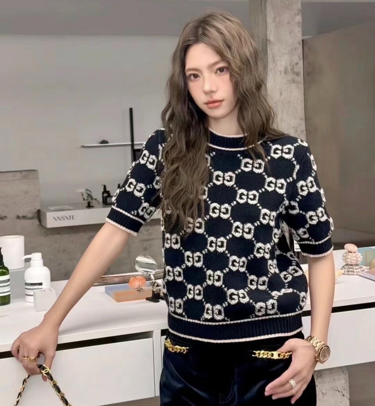 Gucci gucci navy blue short sleeve knit top Size US S / EU 44-46 / 1 - 9 Thumbnail