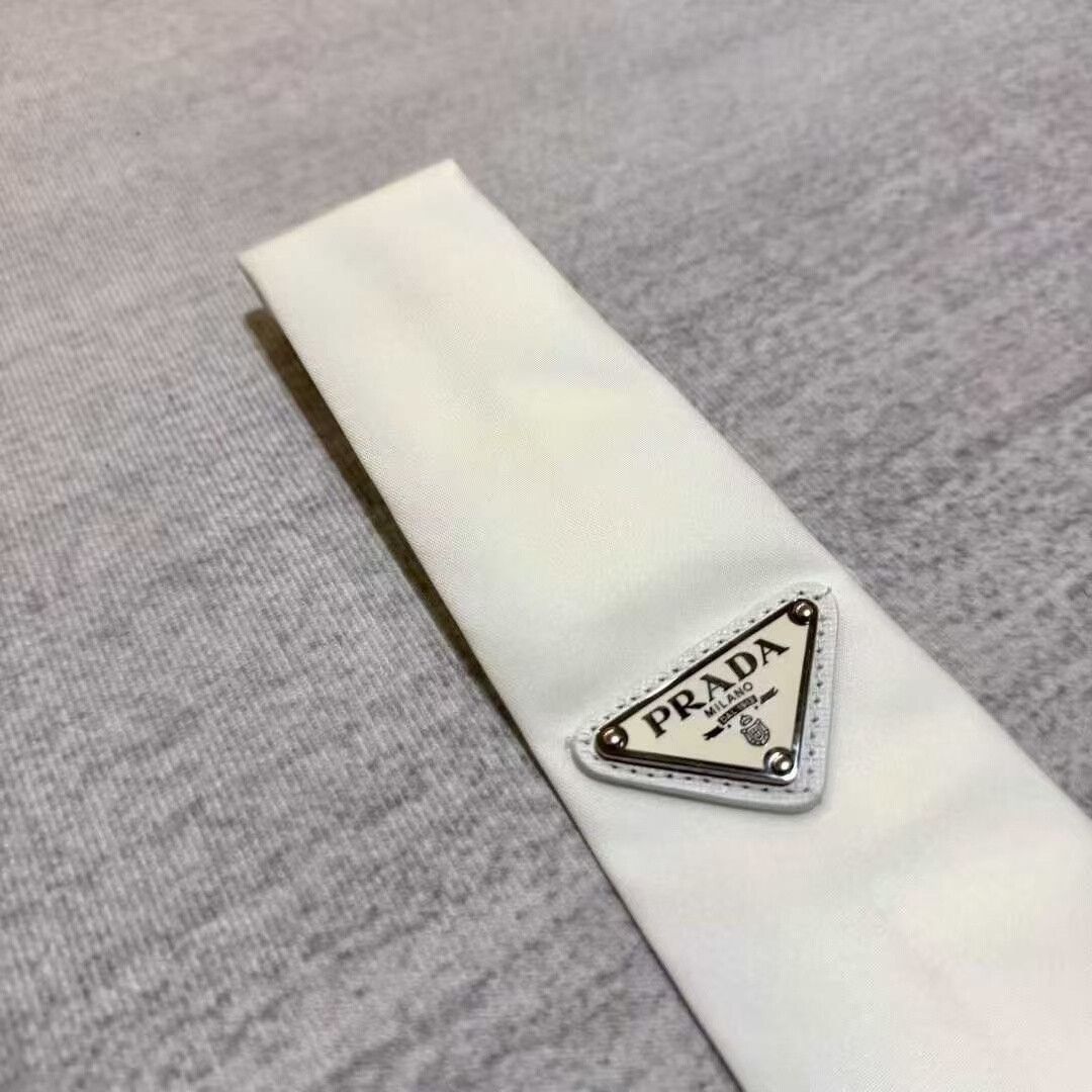 Prada prada re-nylon white tie with triangle logo Size ONE SIZE - 3 Thumbnail
