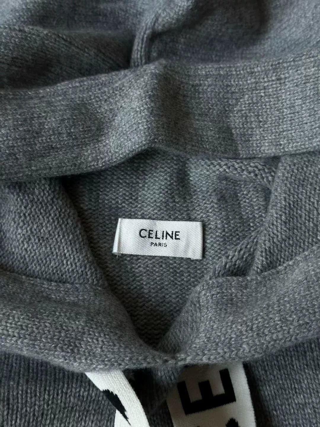 Celine celine gray drawstring logo cashmere hoodie Size S / US 4 / IT 40 - 3 Thumbnail