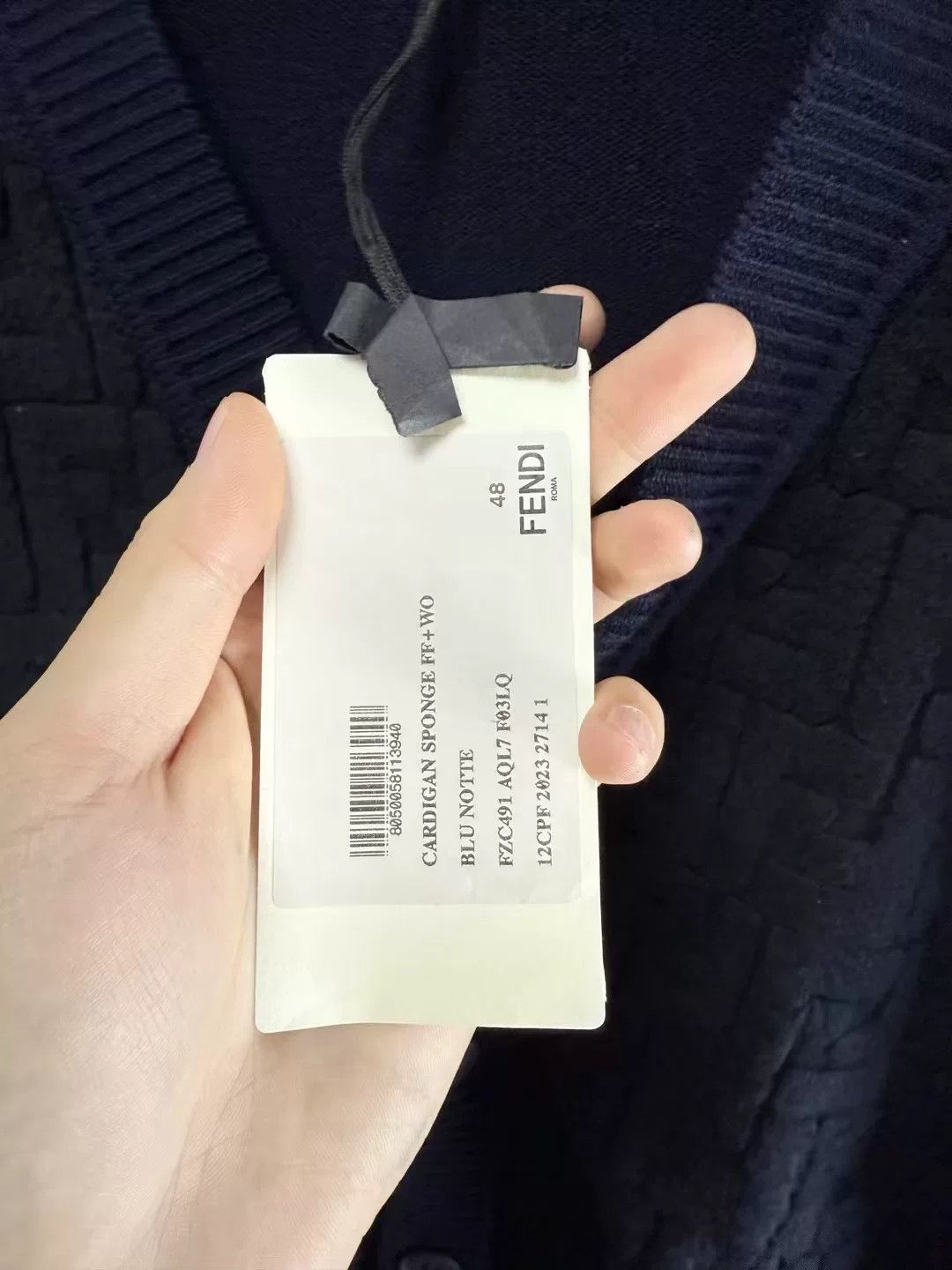 Fendi Fendi Dark Blue Wool Cardigan with Print Size US L / EU 52-54 / 3 - 5 Thumbnail