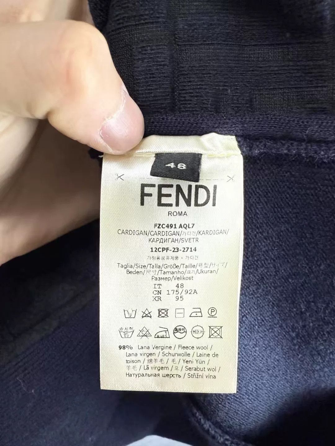 Fendi Fendi Dark Blue Wool Cardigan with Print Size US L / EU 52-54 / 3 - 4 Thumbnail