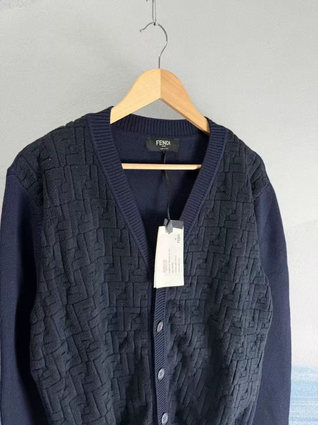 Fendi Fendi Dark Blue Wool Cardigan with Print Size US L / EU 52-54 / 3 - 2 Thumbnail