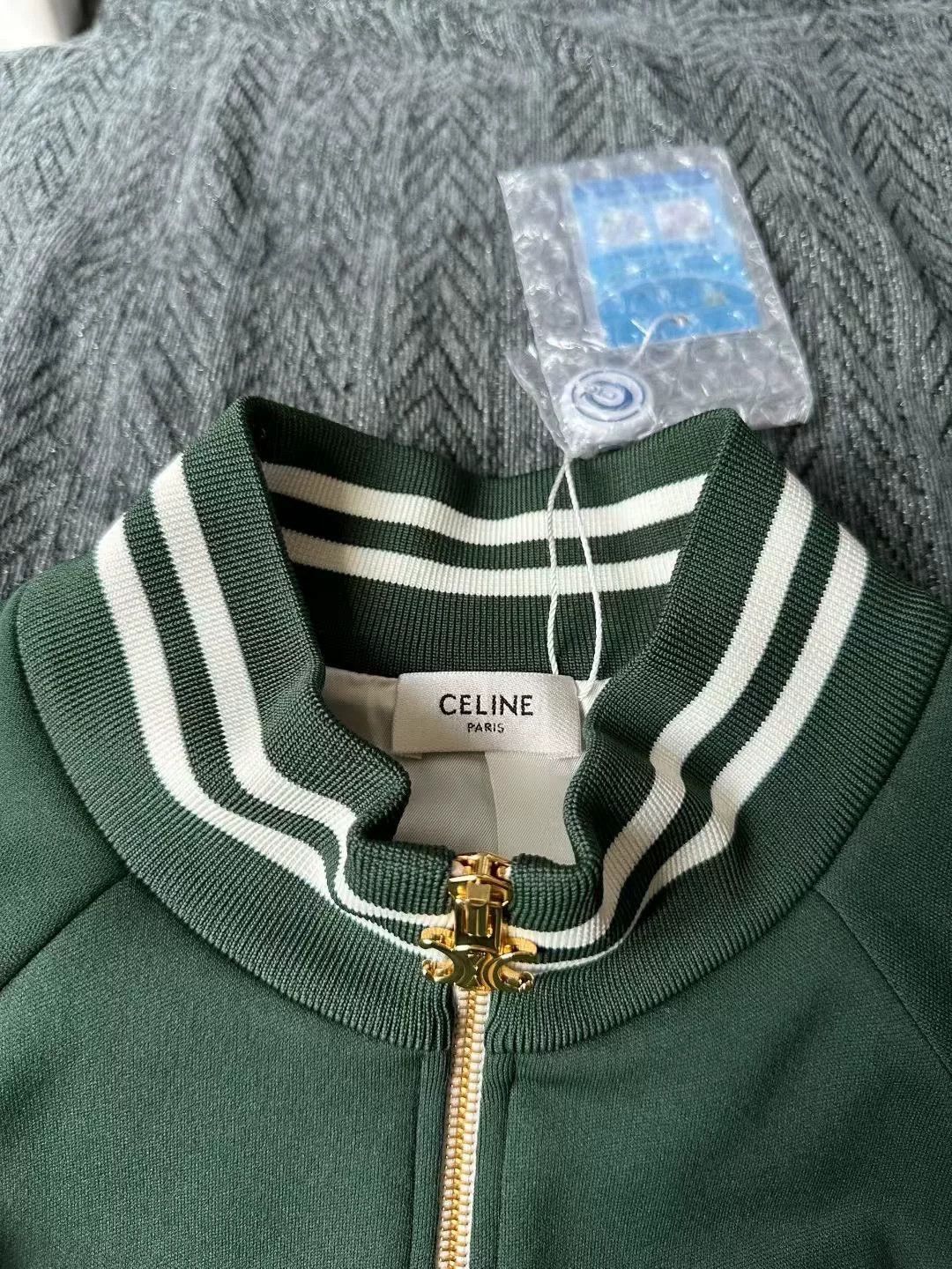 Celine celine green embroidered logo stand collar jacket Size US M / EU 48-50 / 2 - 3 Thumbnail