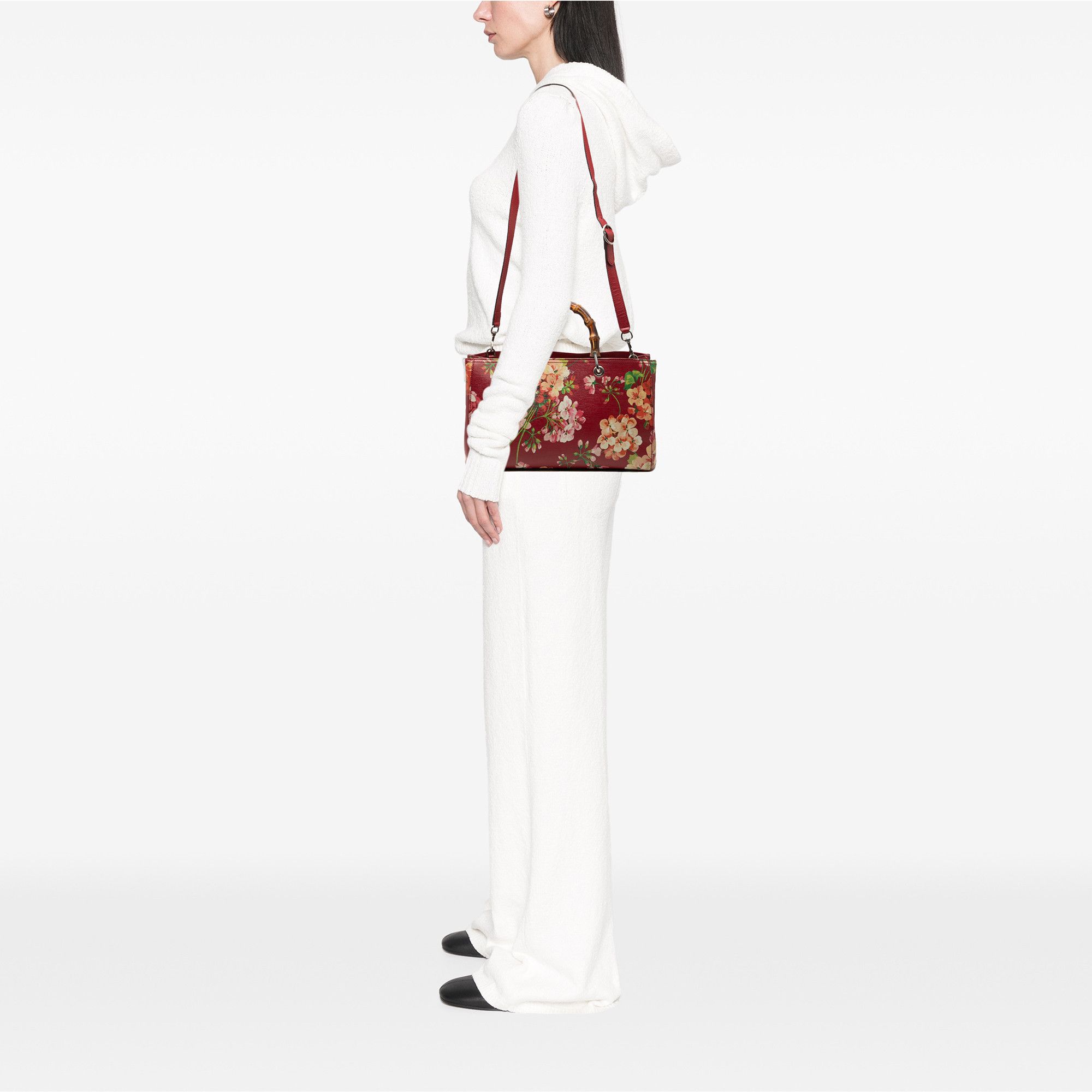 Gucci Gucci Medium Calfskin Blooms Bamboo Shopper Satchel Size ONE SIZE - 7 Thumbnail