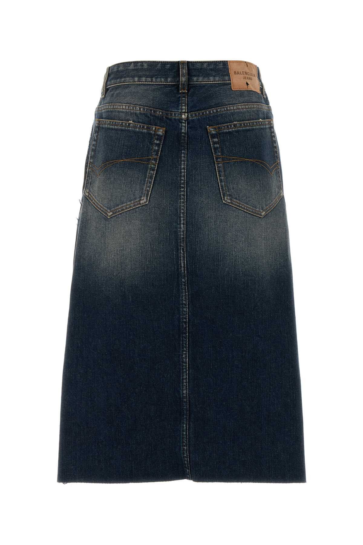 Balenciaga Two-Tone Twill And Denim Skirt Size 27" / US 4 / IT 40 - 2 Thumbnail