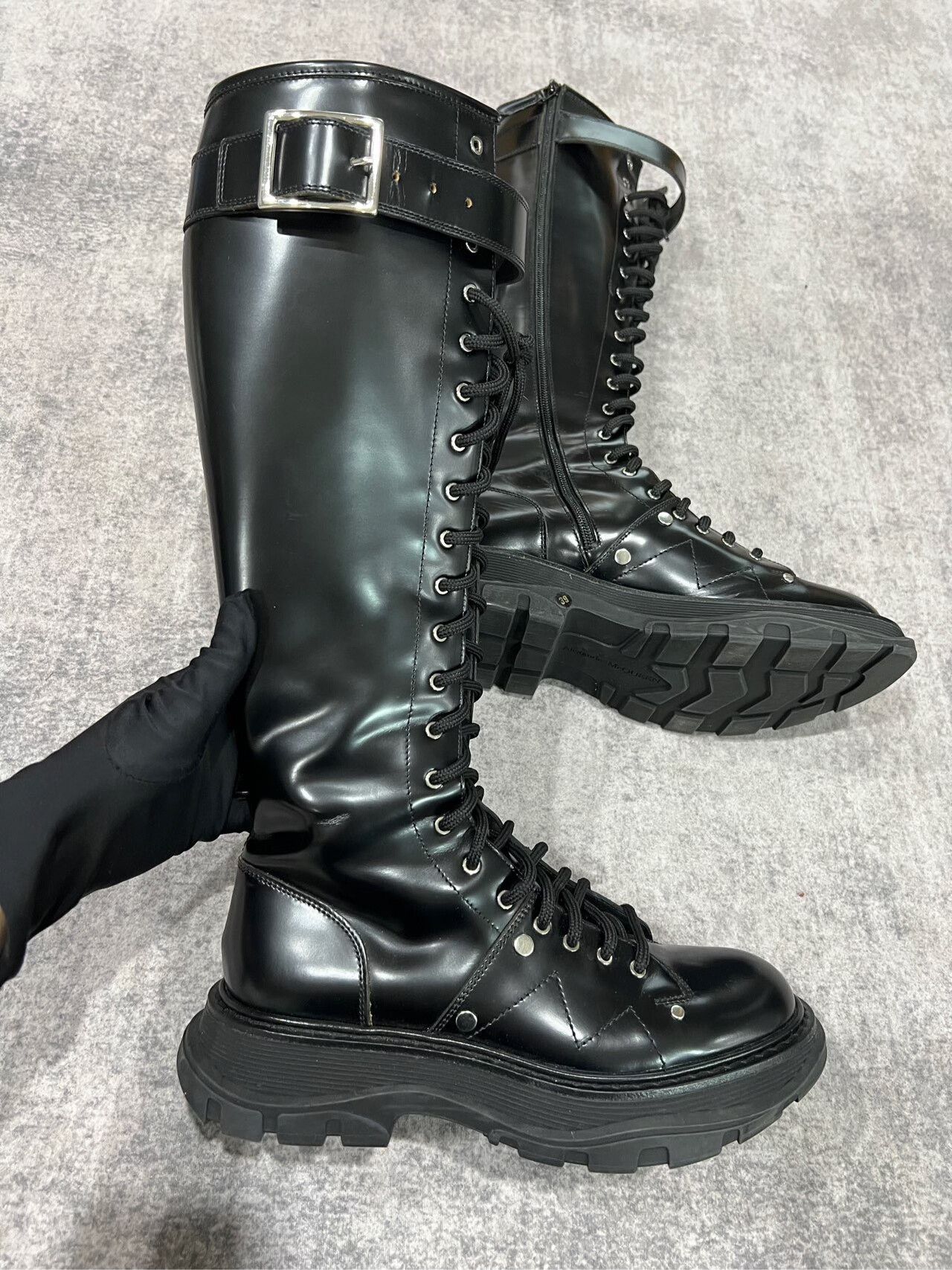 Alexander McQueen black lace-up knee-high rider boots Size US 8.5 / IT 38.5 - 2 Thumbnail