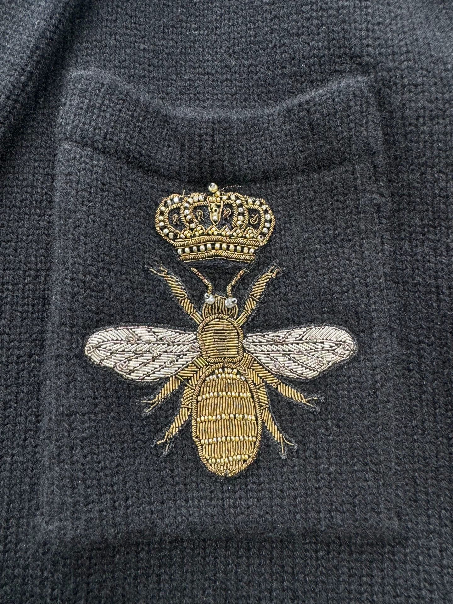Dolce & Gabbana D&G Black Crown Bee Embroidered Cashmere Cardigan Size US L / EU 52-54 / 3 - 3 Thumbnail
