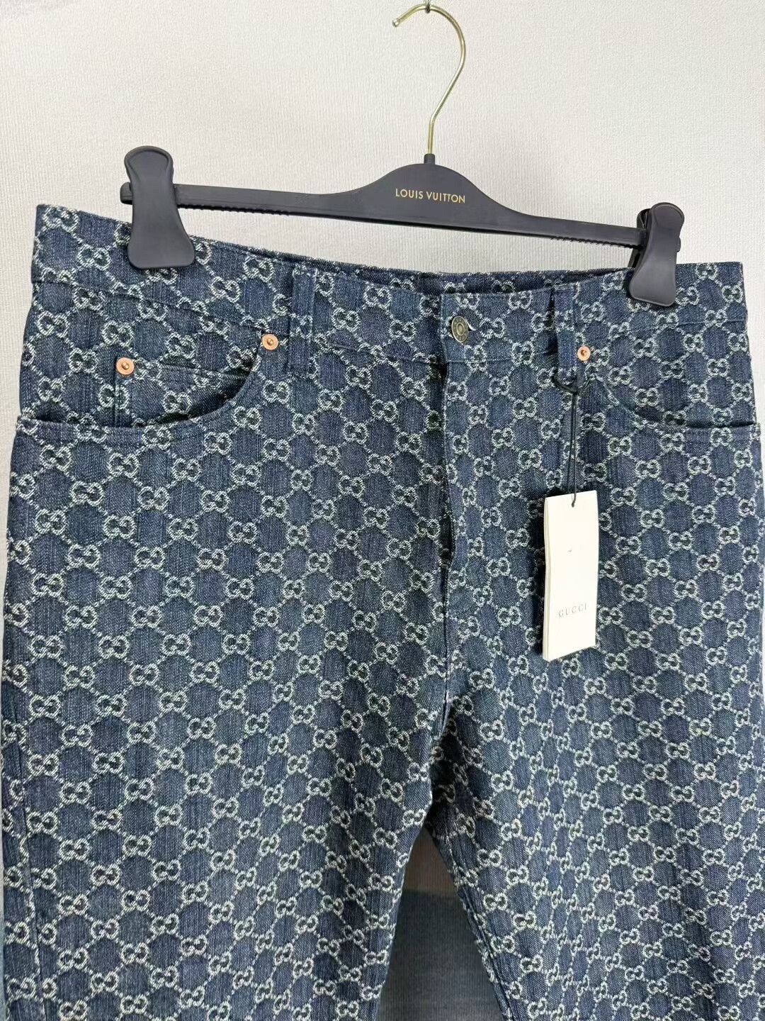 Gucci Gucci Blue Denim Pants with Logo Print Size US 27 - 2 Thumbnail