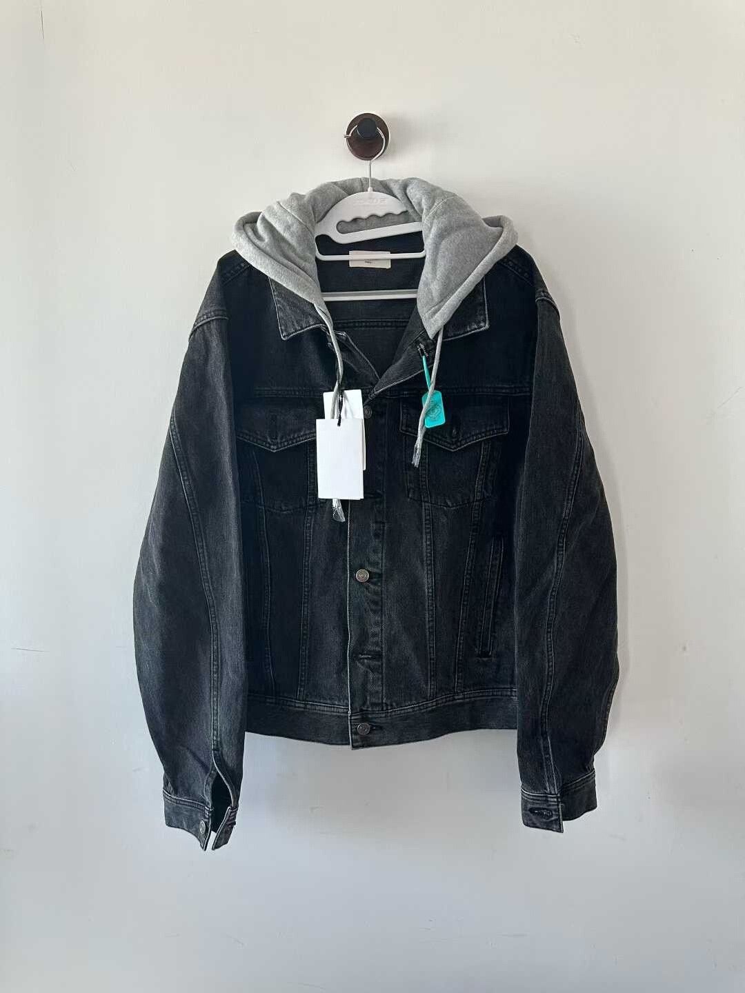 Celine celine gray and black denim jacket with hoodie Size US L / EU 52-54 / 3 - 2 Thumbnail