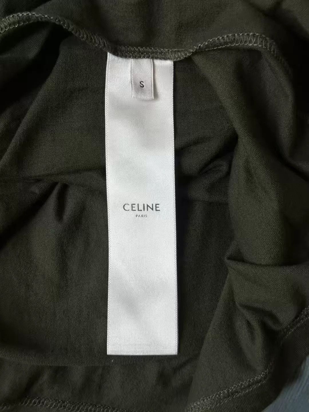 Celine celine khaki green logo short sleeve top Size S / US 4 / IT 40 - 3 Thumbnail