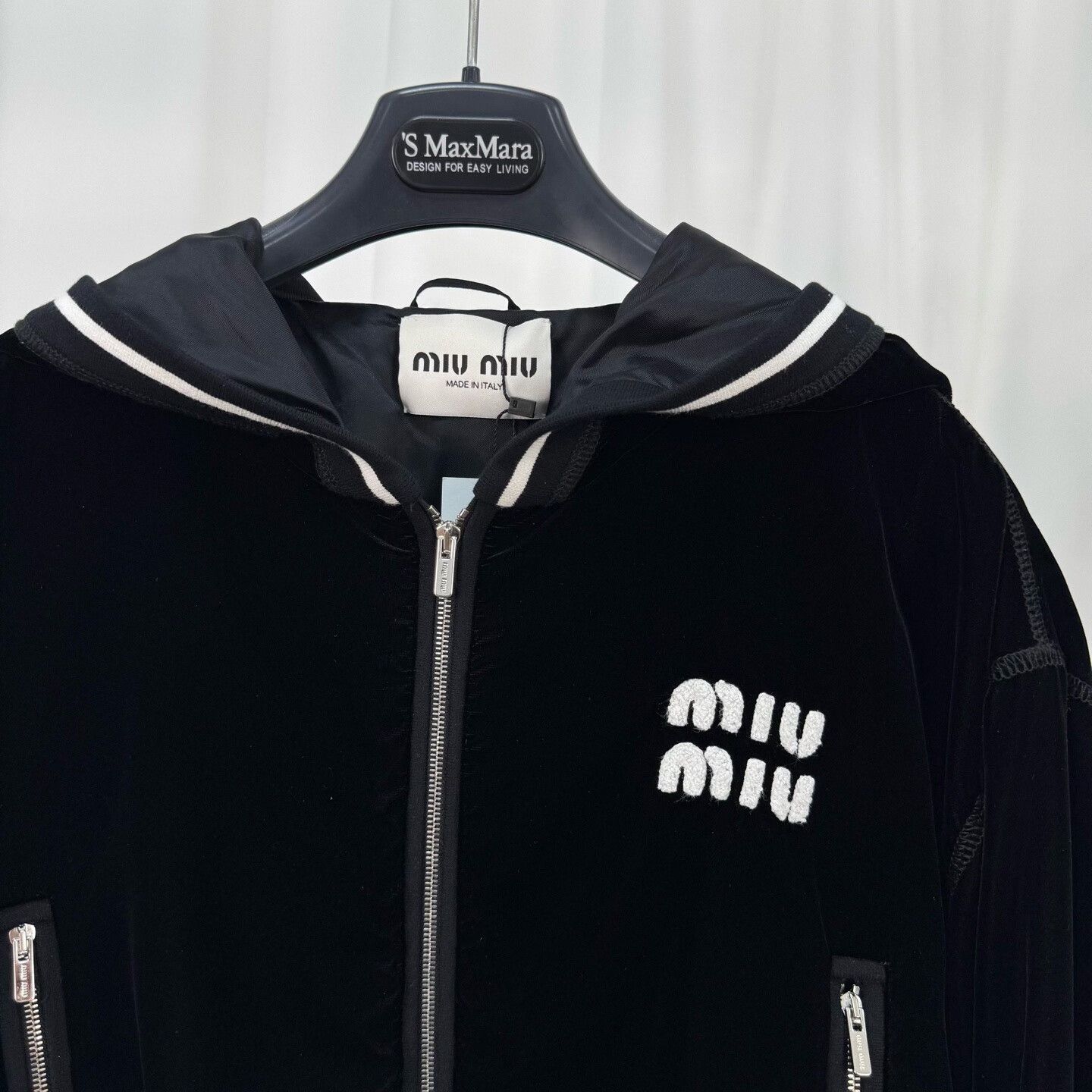 Miu Miu Miu Miu Black Velvet Embroidered Zip Jacket Size L / US 10 / IT 46 - 2 Thumbnail