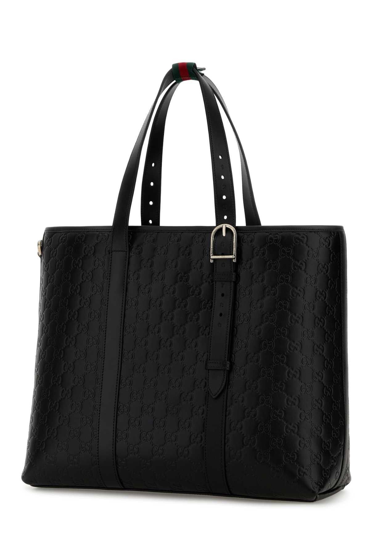 Gucci Black Leather Large Gg Emblem Shopping Bag Size ONE SIZE - 2 Thumbnail