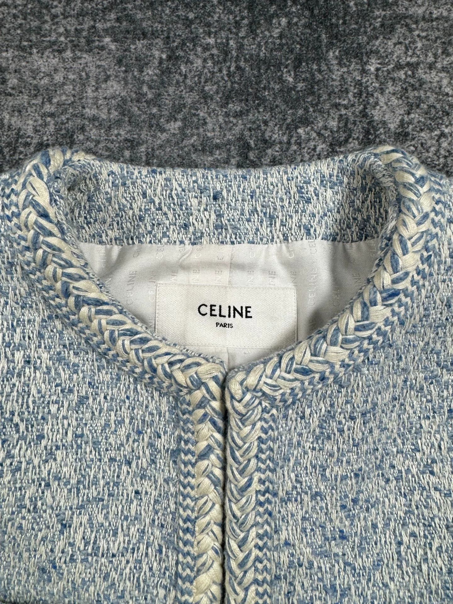 Celine celine light blue tweed jacket Size L / US 10 / IT 46 - 3 Thumbnail