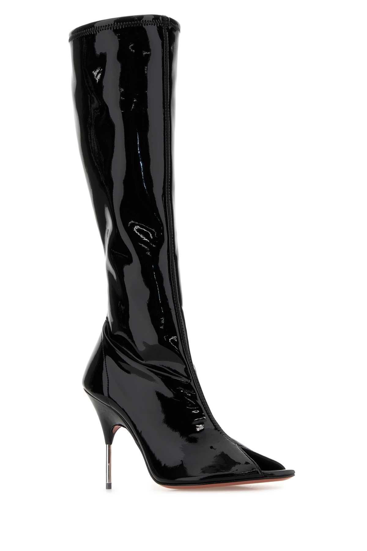 Amina Muaddi Black Vinyl Bruna Boots Size US 11 / IT 41 - 2 Thumbnail
