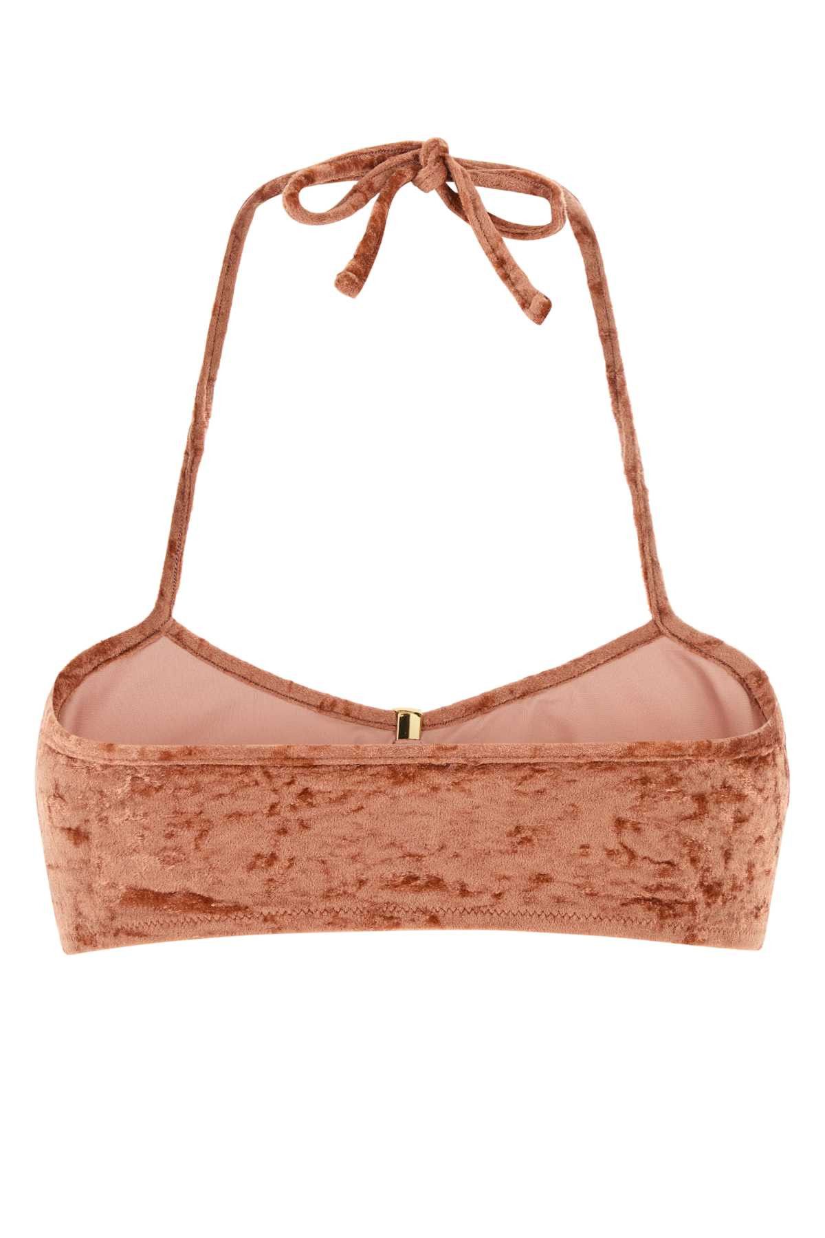 Chloe Peach Stretch Velvet Bikini Top Size S / US 4 / IT 40 - 2 Thumbnail