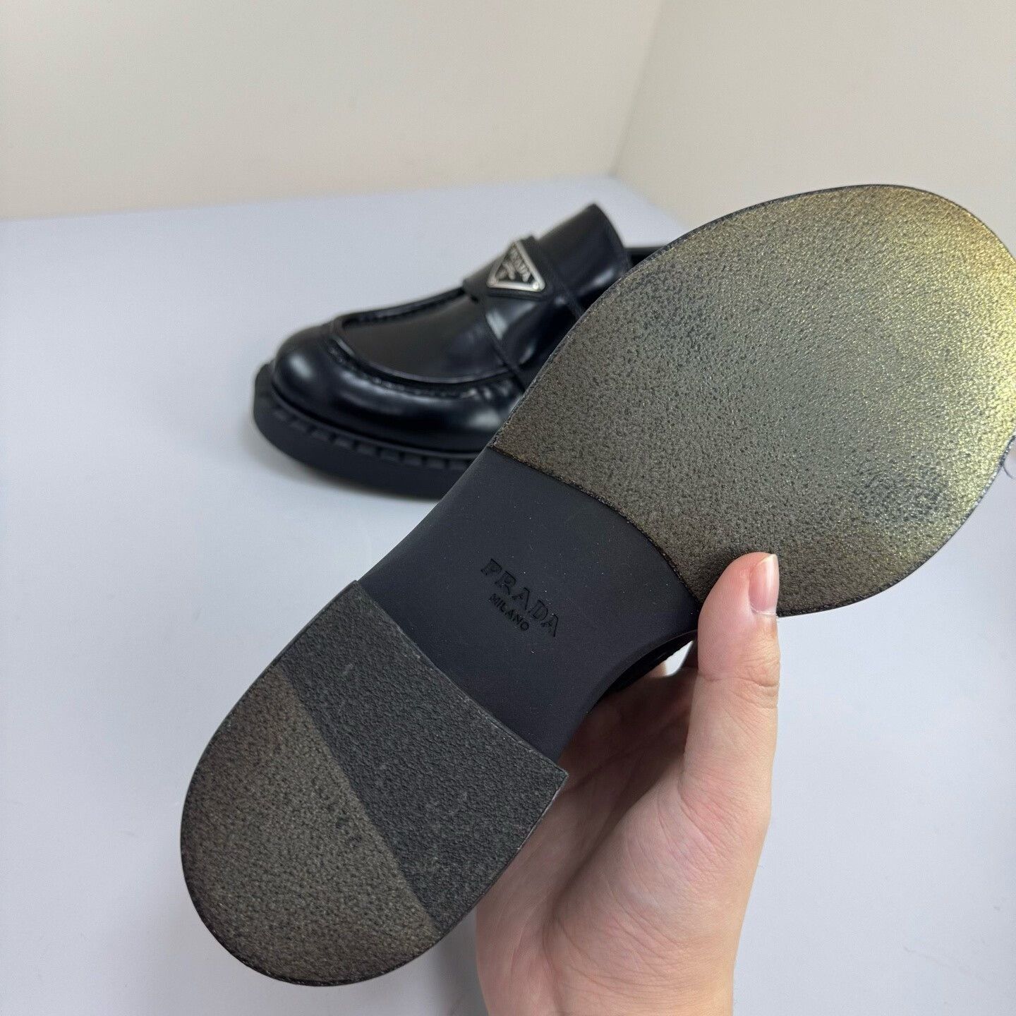 Prada prada black loafer shoes with triangle logo Size US 6 / IT 36 - 6 Thumbnail