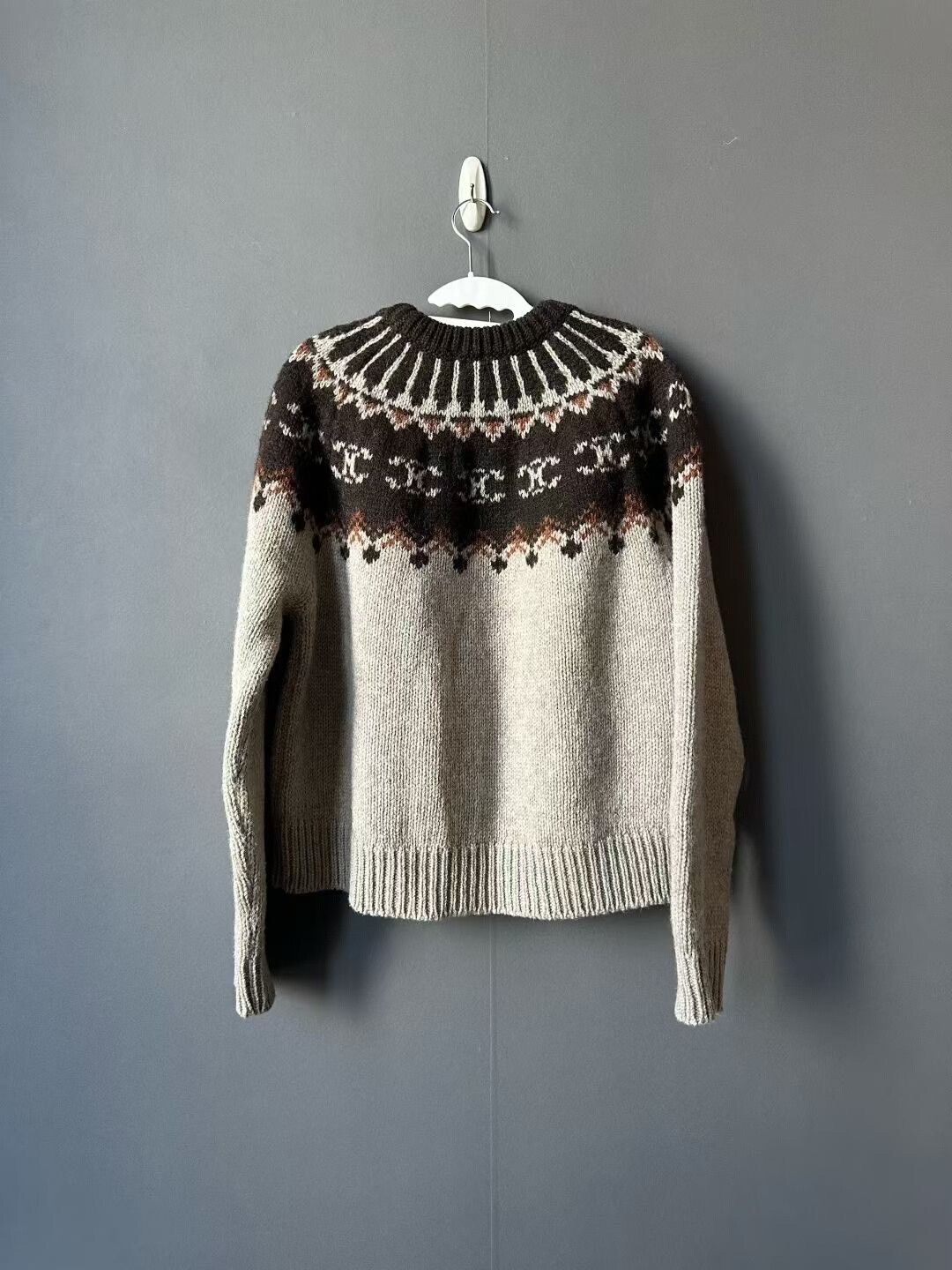 Celine celine fair isle sweater in beige Size XS / US 0-2 / IT 36-38 - 2 Thumbnail